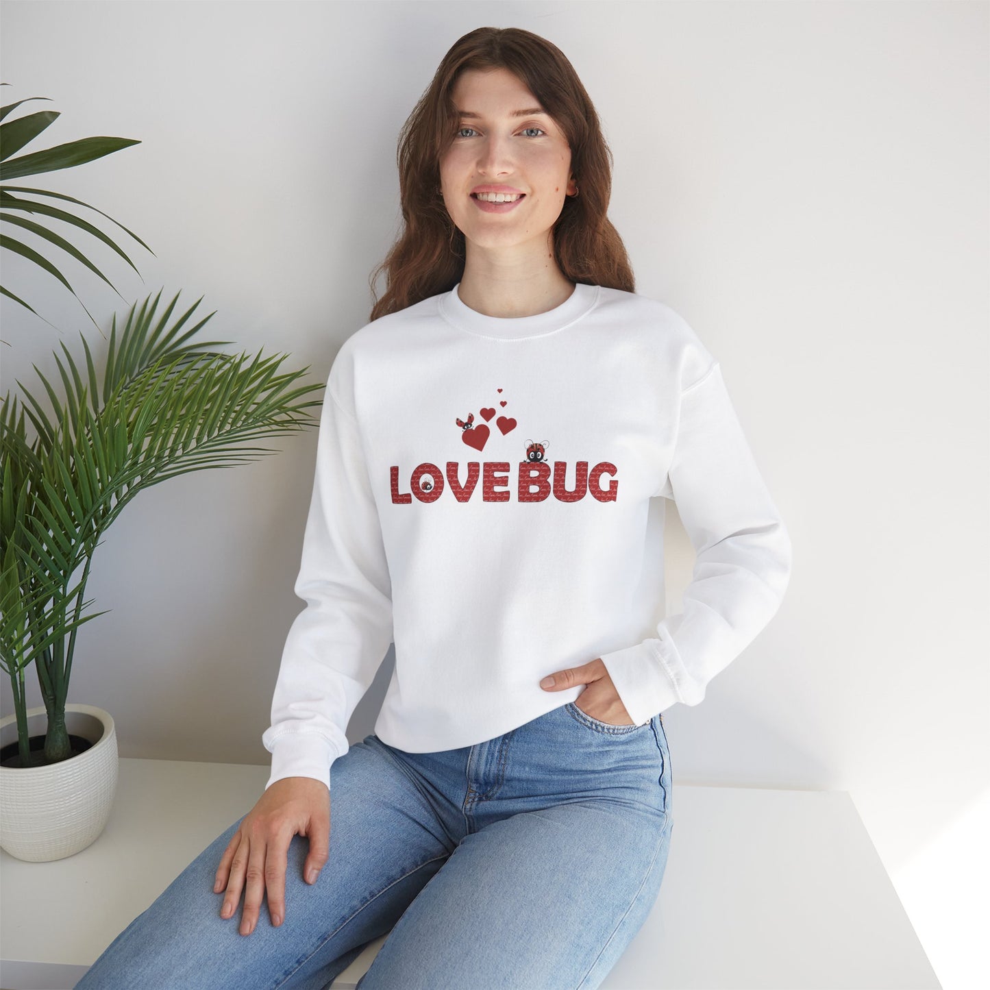 Ladybug Design Valentine's Day Sweatshirt Romantic V-Day Crewneck Gift For Her Sustainable Cotton Love-Themed Wardrobe Essential Love Apparel