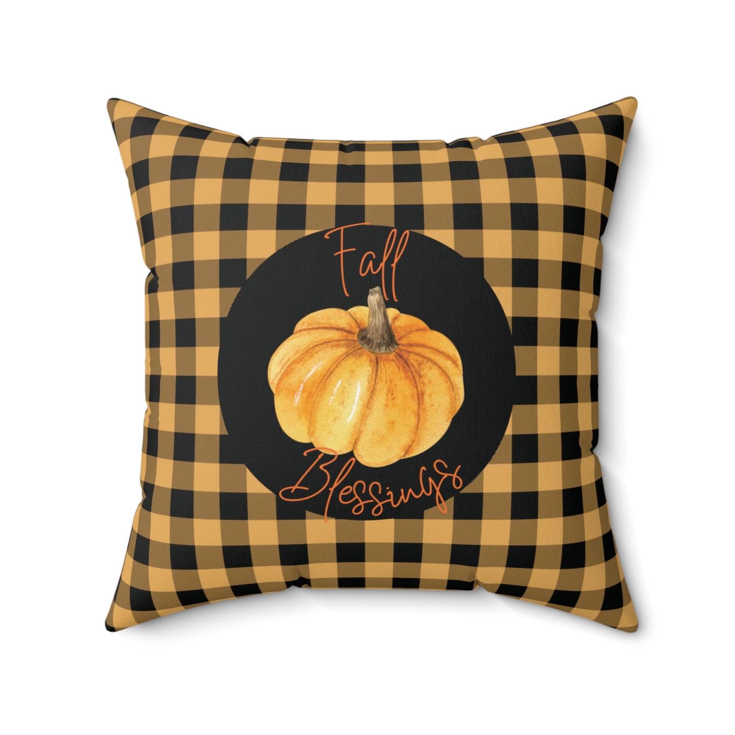 Yellow Pumpkin Accent Plaid Pillow Hostess Gift Autumn Home Accent Thanksgiving Home Decor Housewarming Gift