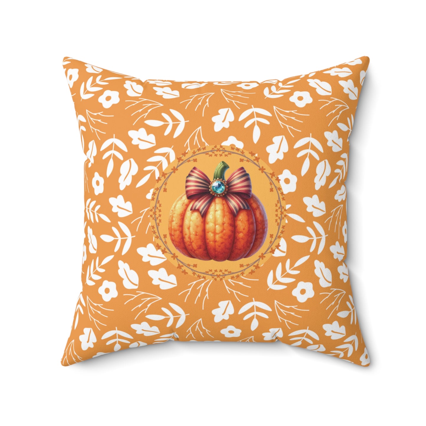 Orange Pumpkin Fall Throw Pillow Bejeweled Bow Pumpkin Cushion Modern Fall Thanksgiving Accent Housewarming Gift Pillow Chic Autumn Design