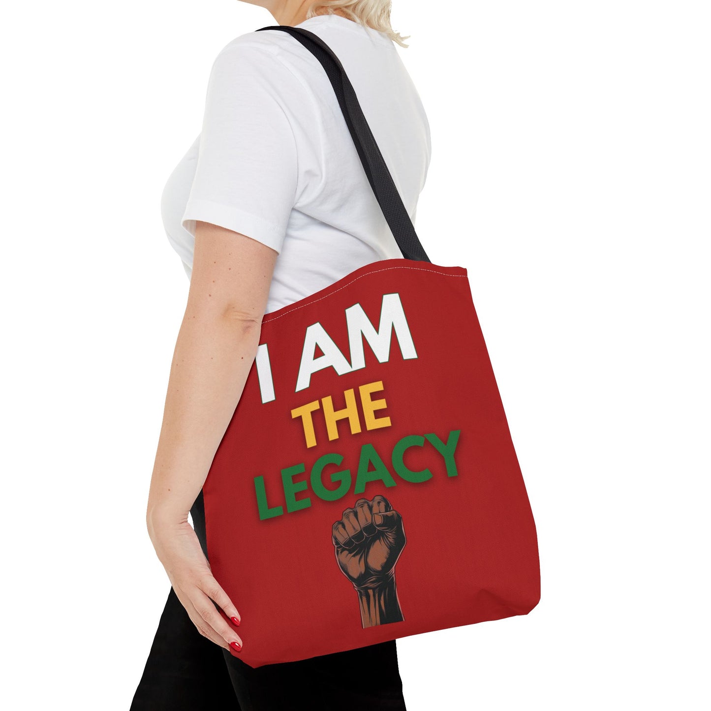 I Am The Legacy Juneteenth Tote Bag Black Power Raised Fist Double-sided Afro-centric Fashion Red Green Gold Tote Black History Gift