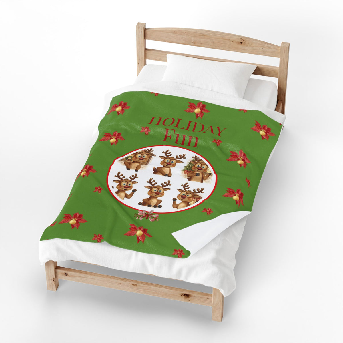 Holiday Fun Christmas Velveteen Plush Blanket | Festive Reindeer Cozy Throw