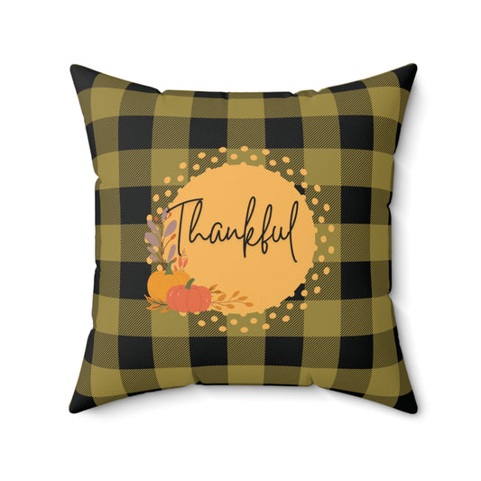 Green Plaid Two-sided Fall Pillow Autumn Thankful Blessed Cushion Home Decor Housewarming Gift Home Accent Gift for her Thanksgiving Decor