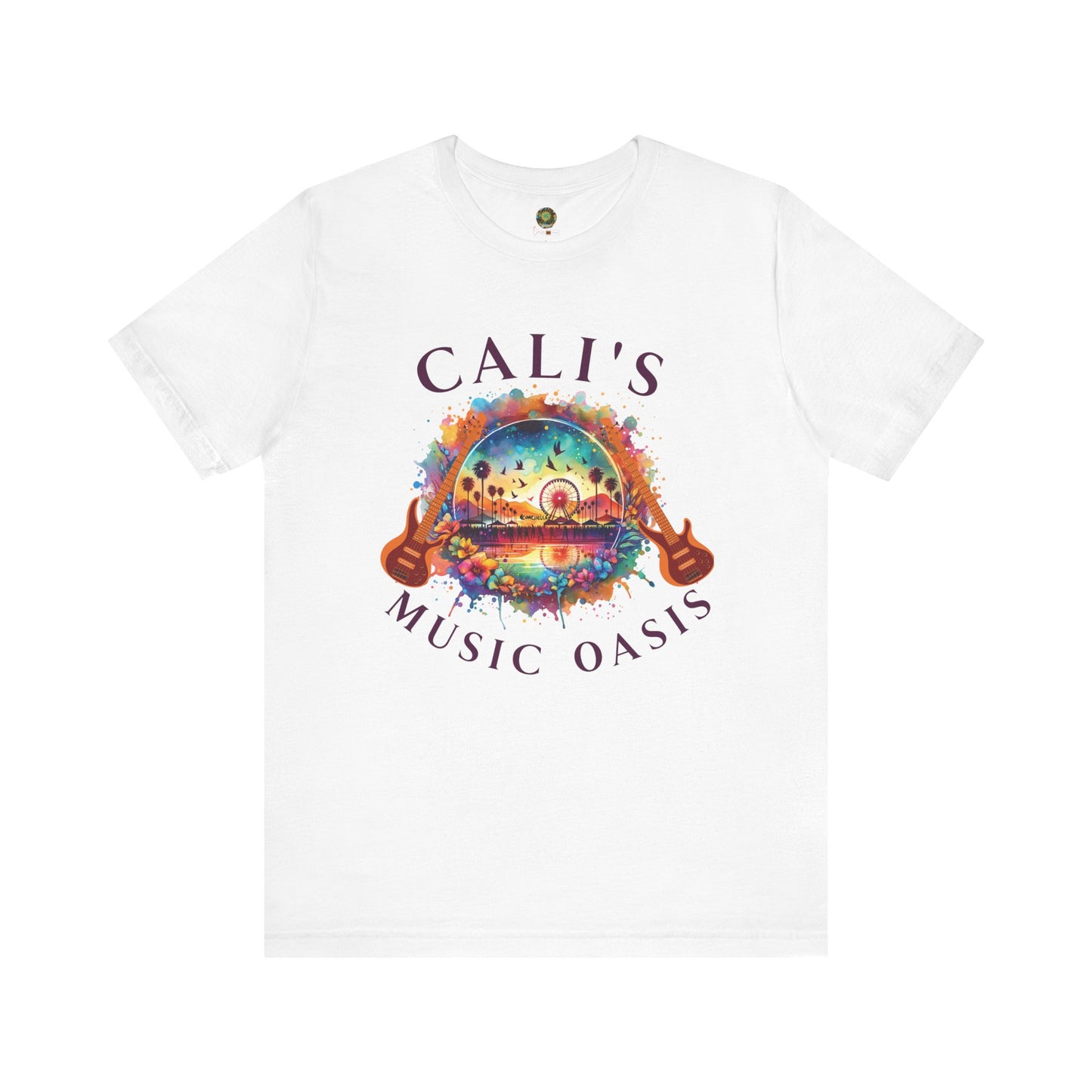 Cali's Music Oasis T-Shirt Artistic Guitar Festival Tee for Music Lovers Bohemian Desert Style