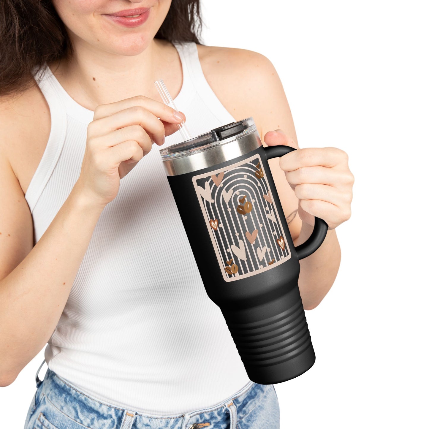 Retro Roast 40 oz Black Tumbler | Retro Coffee Travel Mug | Modern Coffee Lover Gift