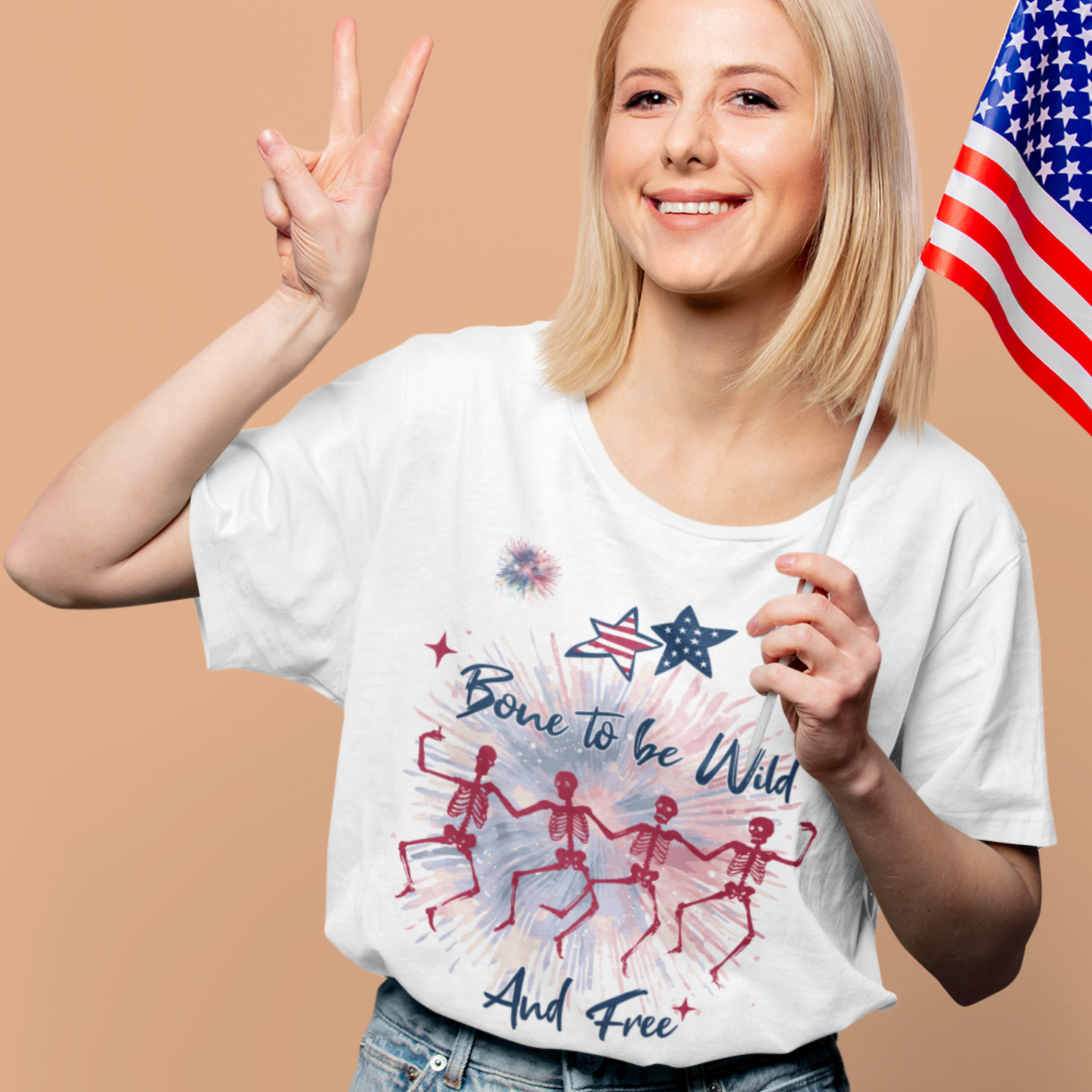 Patriotic Skeletons T Shirt USA Flag Inspirational Tee for 4th of July Memorial Day Presidents Day Celebrate USA