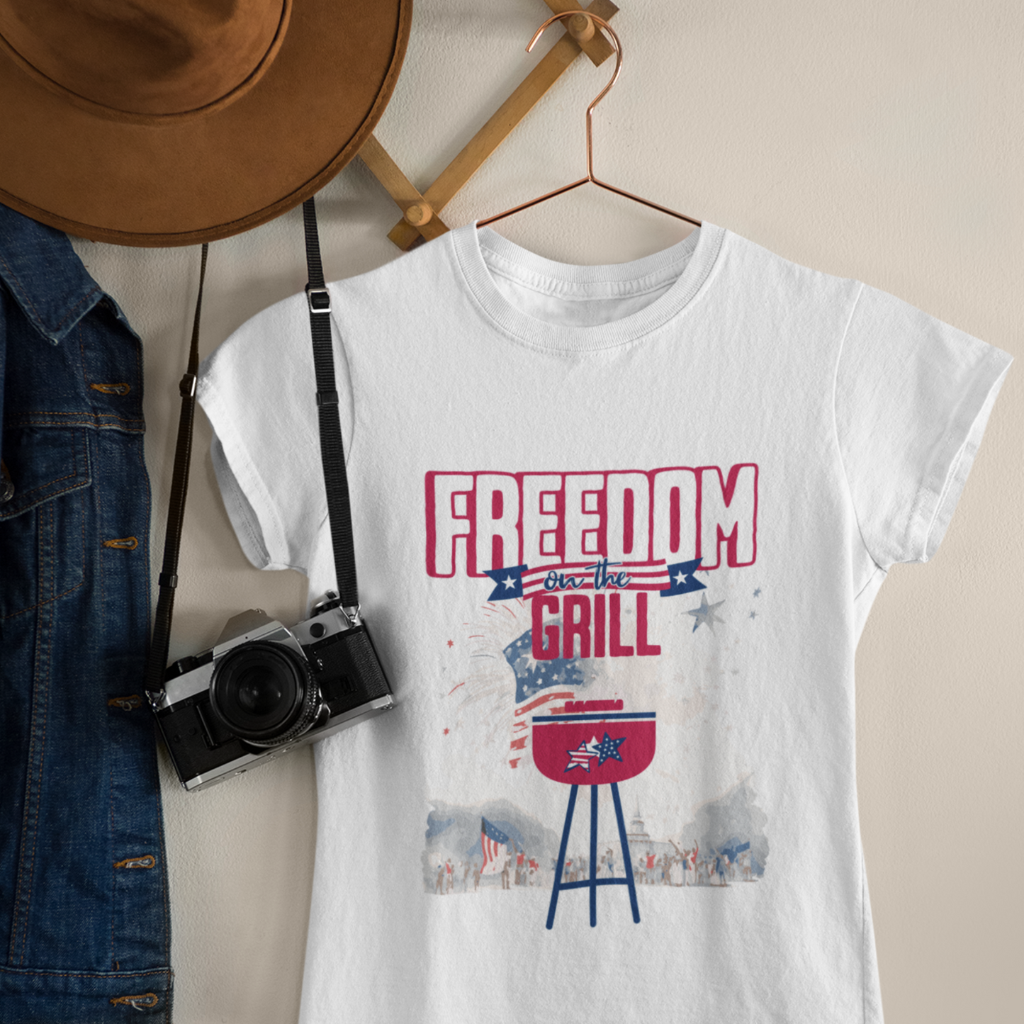 Patriotic T Shirt Freedom on The Grill Inspirational Tee for 4th of July Civic Pride Memorial Day Presidents Day Celebrate USA