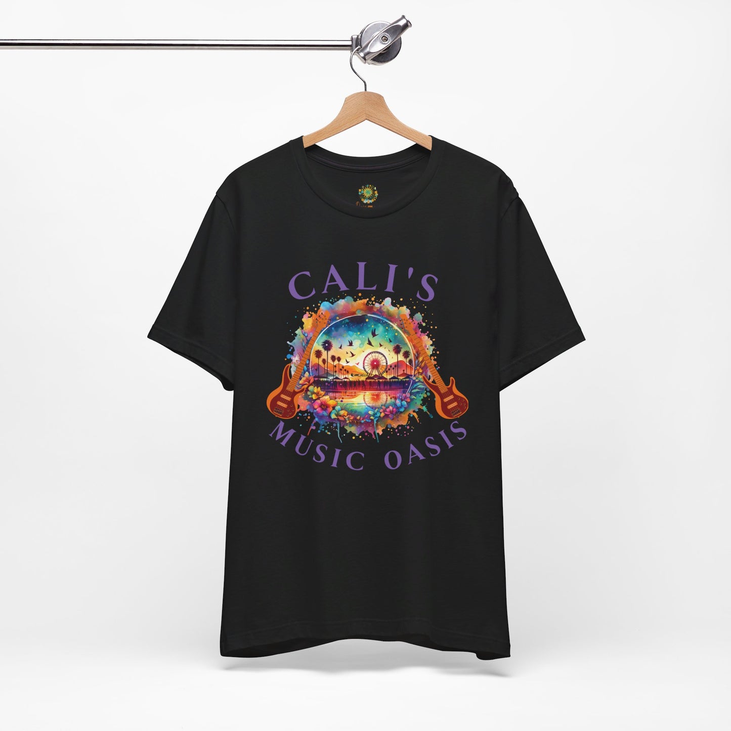 Cali's Music Oasis T-Shirt Artistic Guitar Festival Tee for Music Lovers Bohemian Desert Style