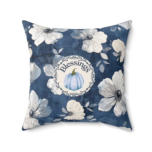 Blessings Blue Floral Pumpkin Pillow