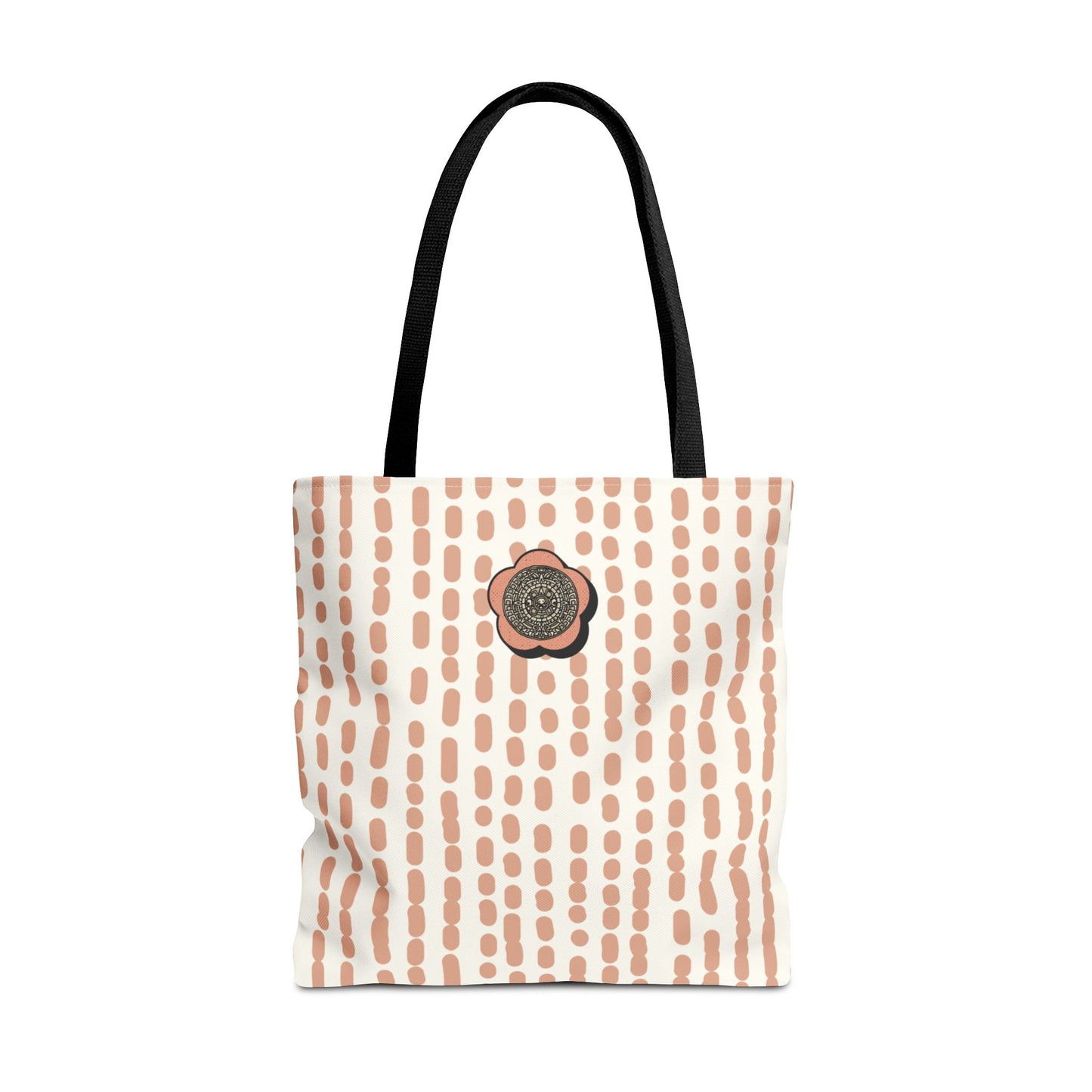 Elegant Bohemian Style Peach Abstract Tote With Medallion Accent Stylish Everyday vertical Pattern Carryall Fashionable Multipurpose Shopper
