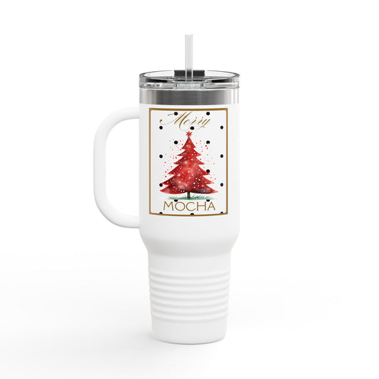 Christmas 40oz Insulated Travel Mug With Handle Double Wall Holiday Hot and Cold Teal Mug Coffee Lover Unique Red Tree Gift