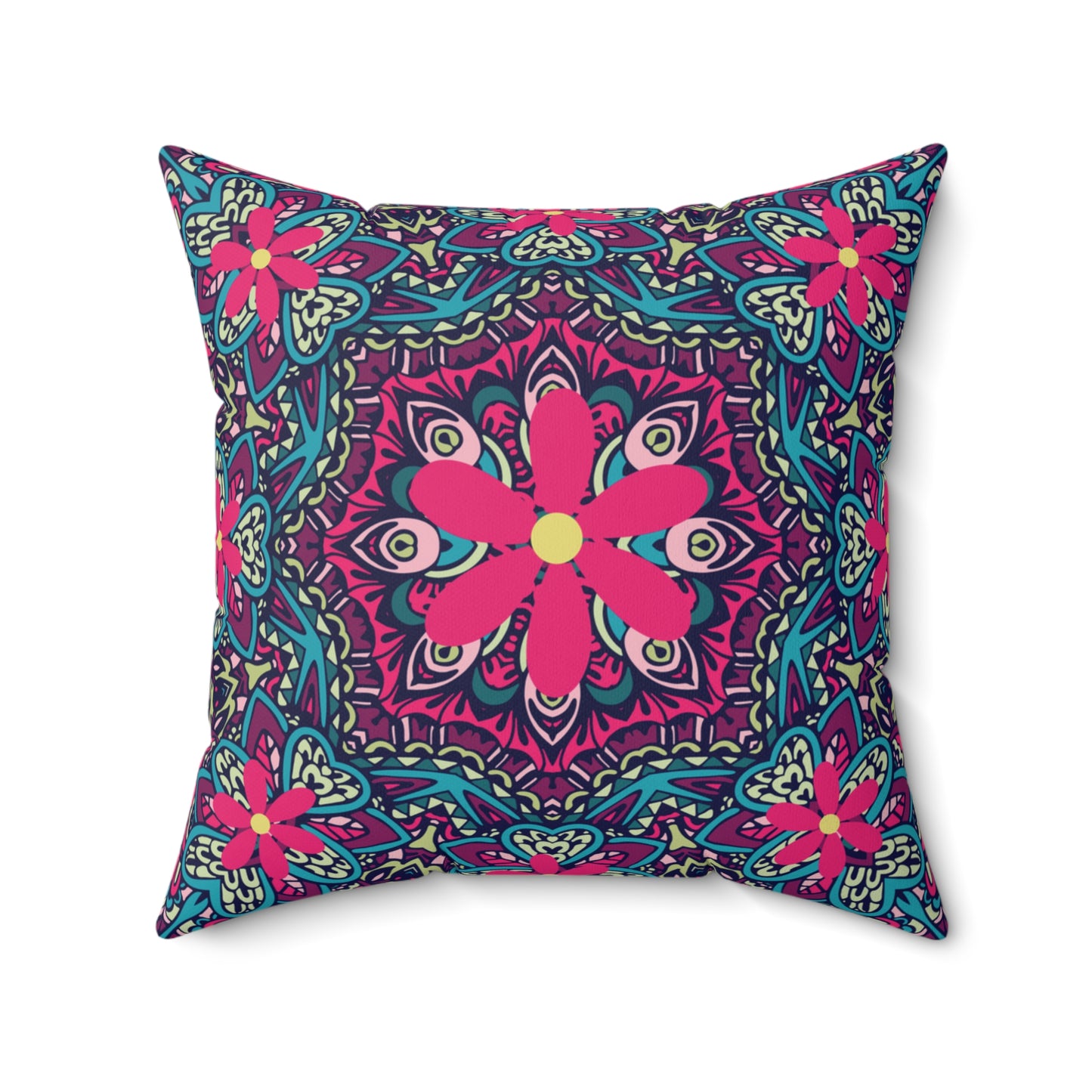 Intricate Design Mandala Pillow Fuschia and Green Home Decor Accent Pillow Decorative Style Sofa Cushion Fashionable Housewarming Gift