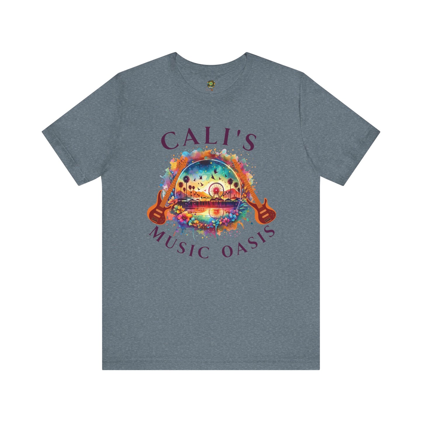 Cali's Music Oasis T-Shirt Artistic Guitar Festival Tee for Music Lovers Bohemian Desert Style