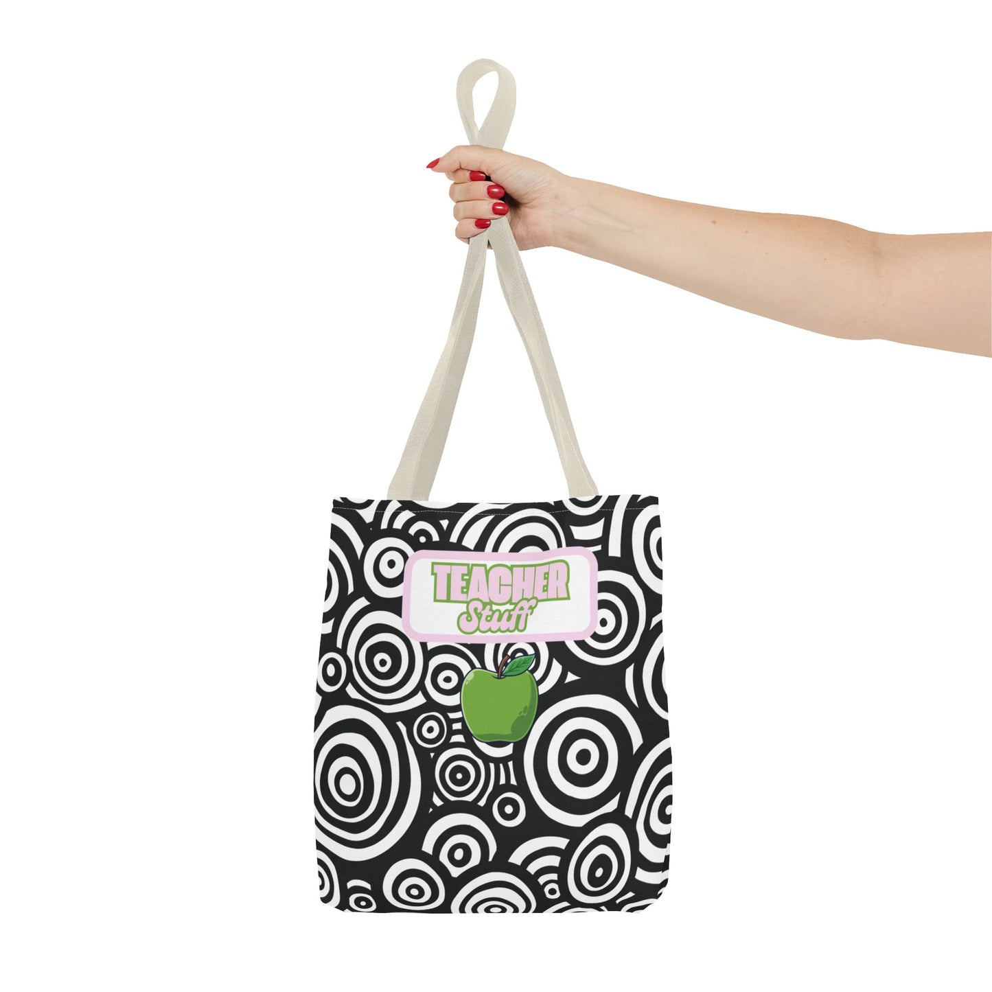 Fashionable Black and White Patterned Teacher Tote Geometric Circles Multipurpose Everyday Use Functional Educator Apple Design Gift Bag