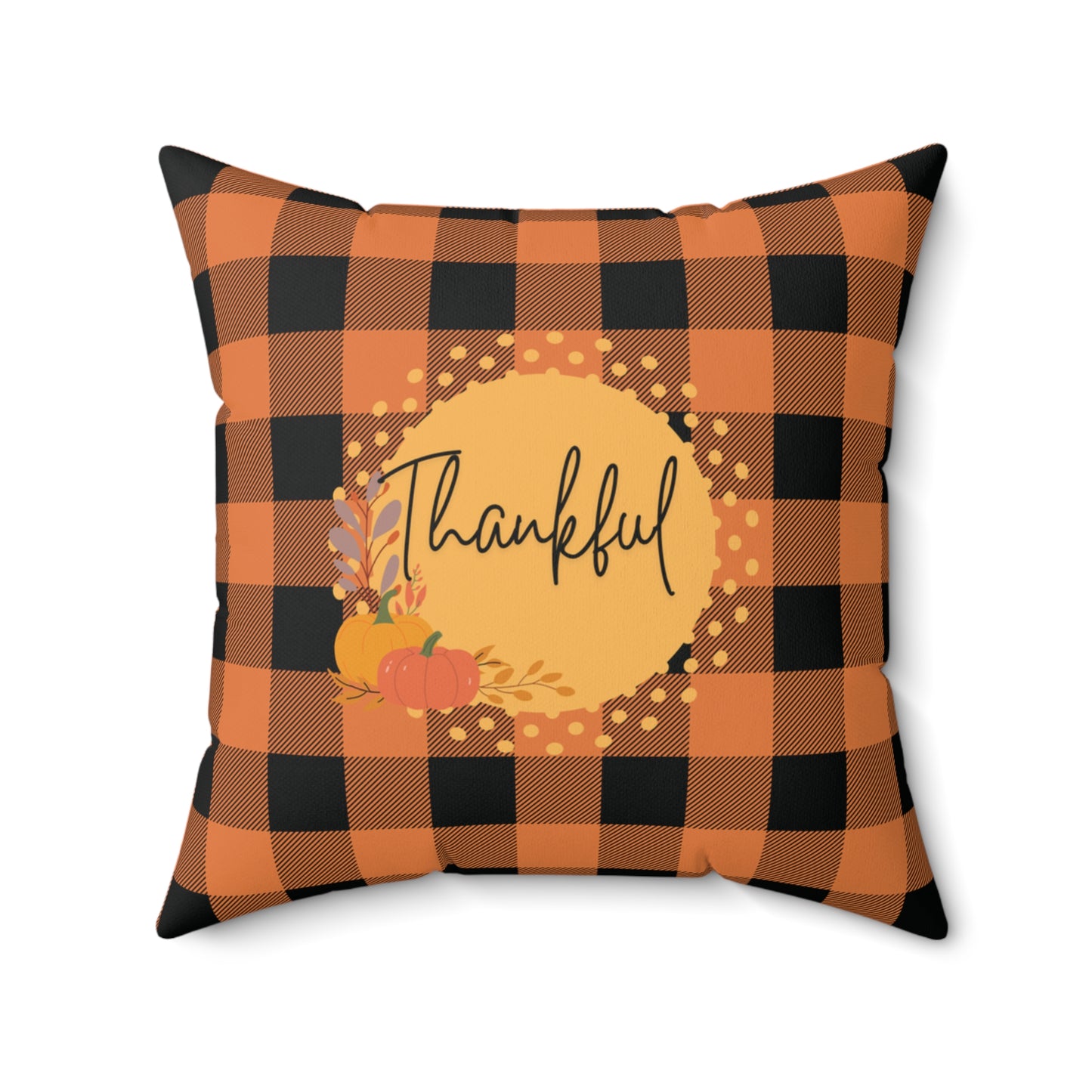 Orange Plaid Two-sided Fall Pillow Thankful Blessed Seasonal Throw Pillow Housewarming Home Accent Gift for her Unique Holiday Pillow