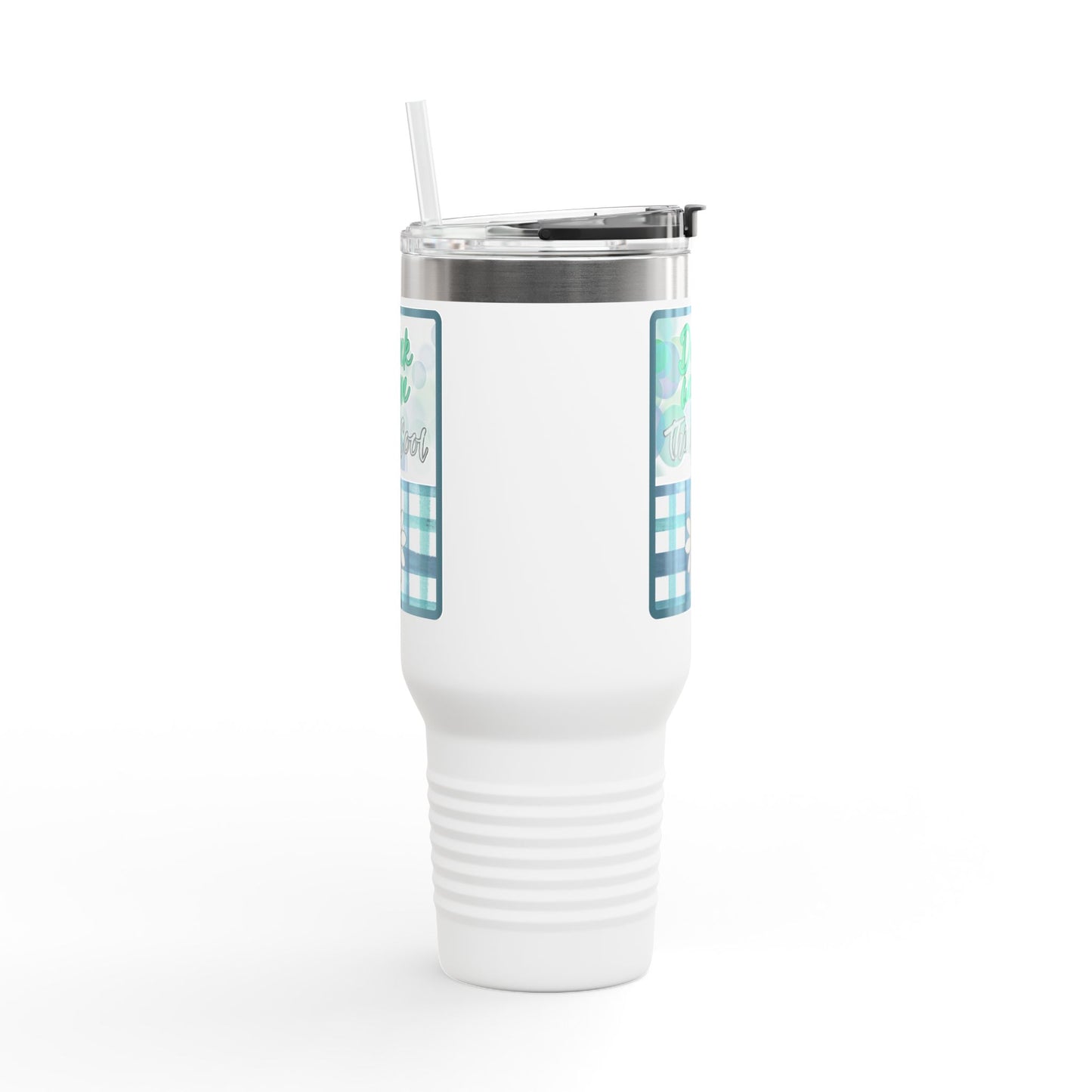 Drink Warm, Think Cool 40 oz Tumbler | Teal Daisy Travel Mug | Playful Everyday Drinkware