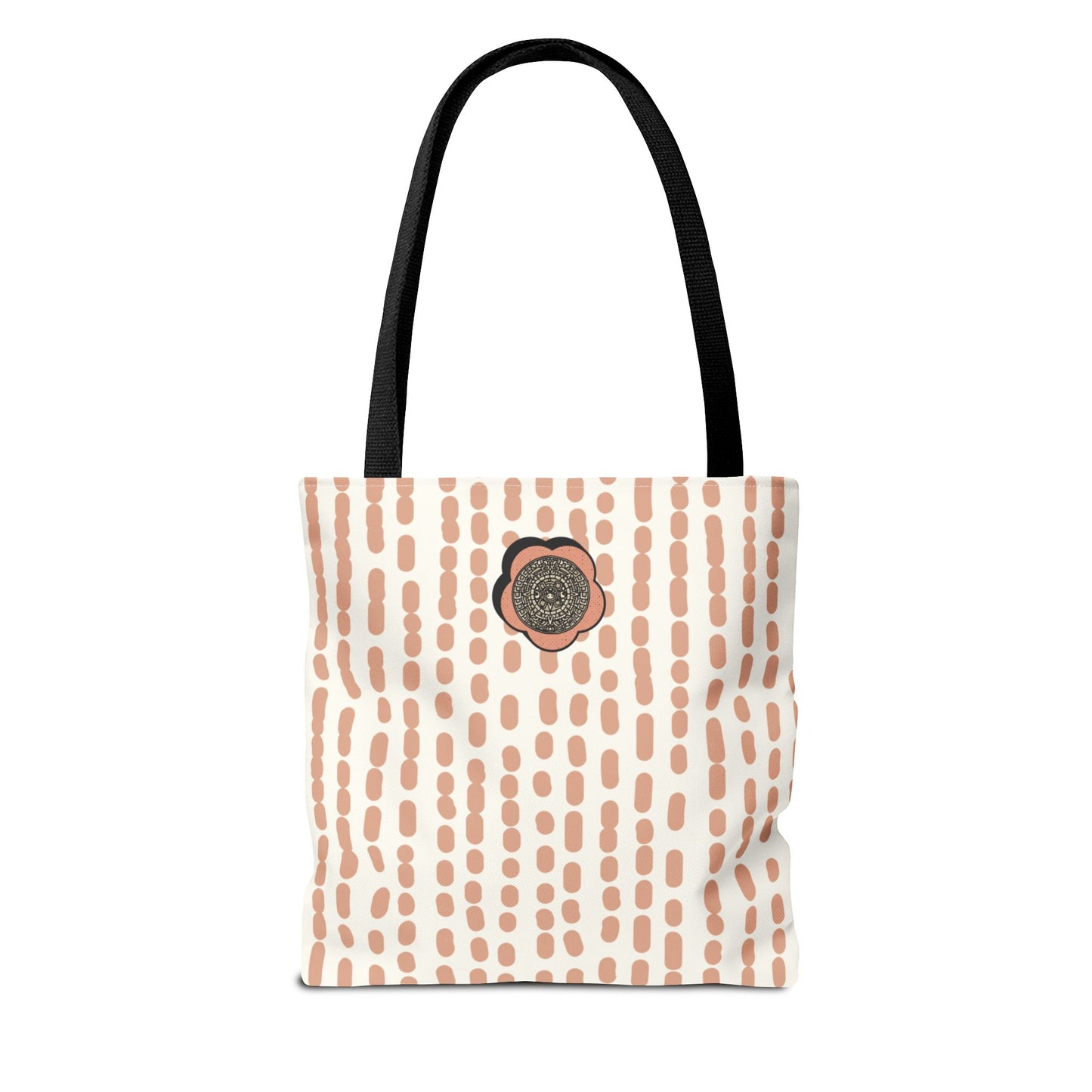 Elegant Bohemian Style Peach Abstract Tote With Medallion Accent Stylish Everyday vertical Pattern Carryall Fashionable Multipurpose Shopper