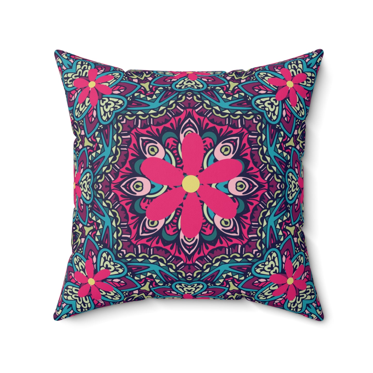 Intricate Design Mandala Pillow Fuschia and Green Home Decor Accent Pillow Decorative Style Sofa Cushion Fashionable Housewarming Gift