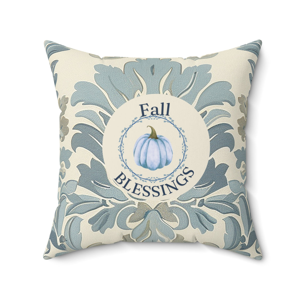 Fall Blessings Blue Damask Pumpkin Pillow