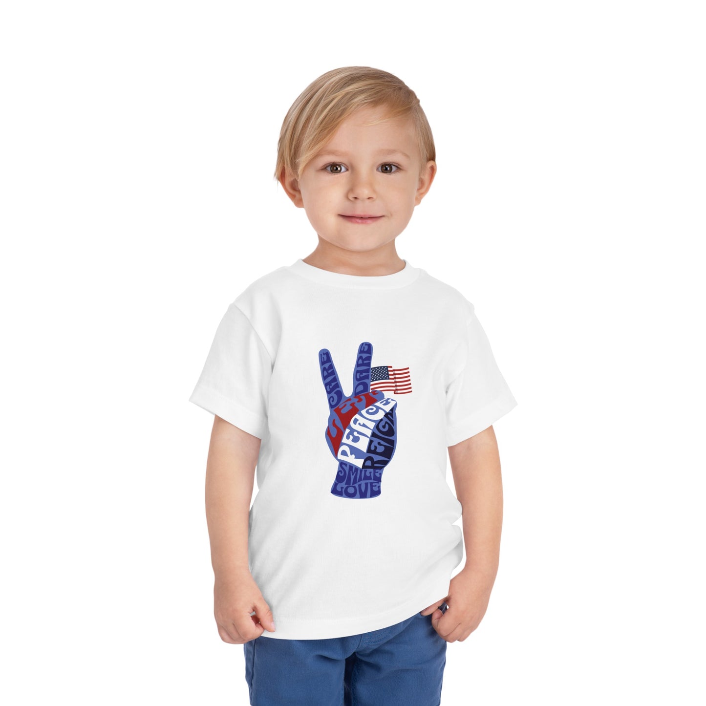 Civic Pride Toddler T-Shirt Patriotic Peace Sign Let Peace Reign Inspirational Tee for USA Patriotic Celebrations