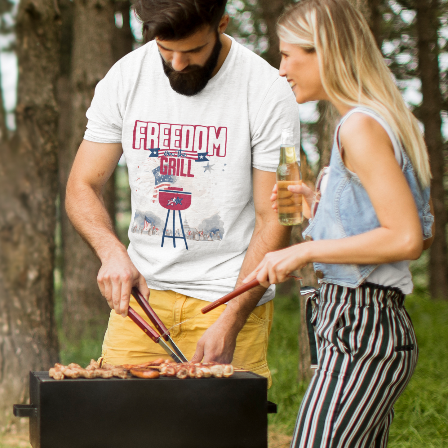 Patriotic T Shirt Freedom on The Grill Inspirational Tee for 4th of July Civic Pride Memorial Day Presidents Day Celebrate USA