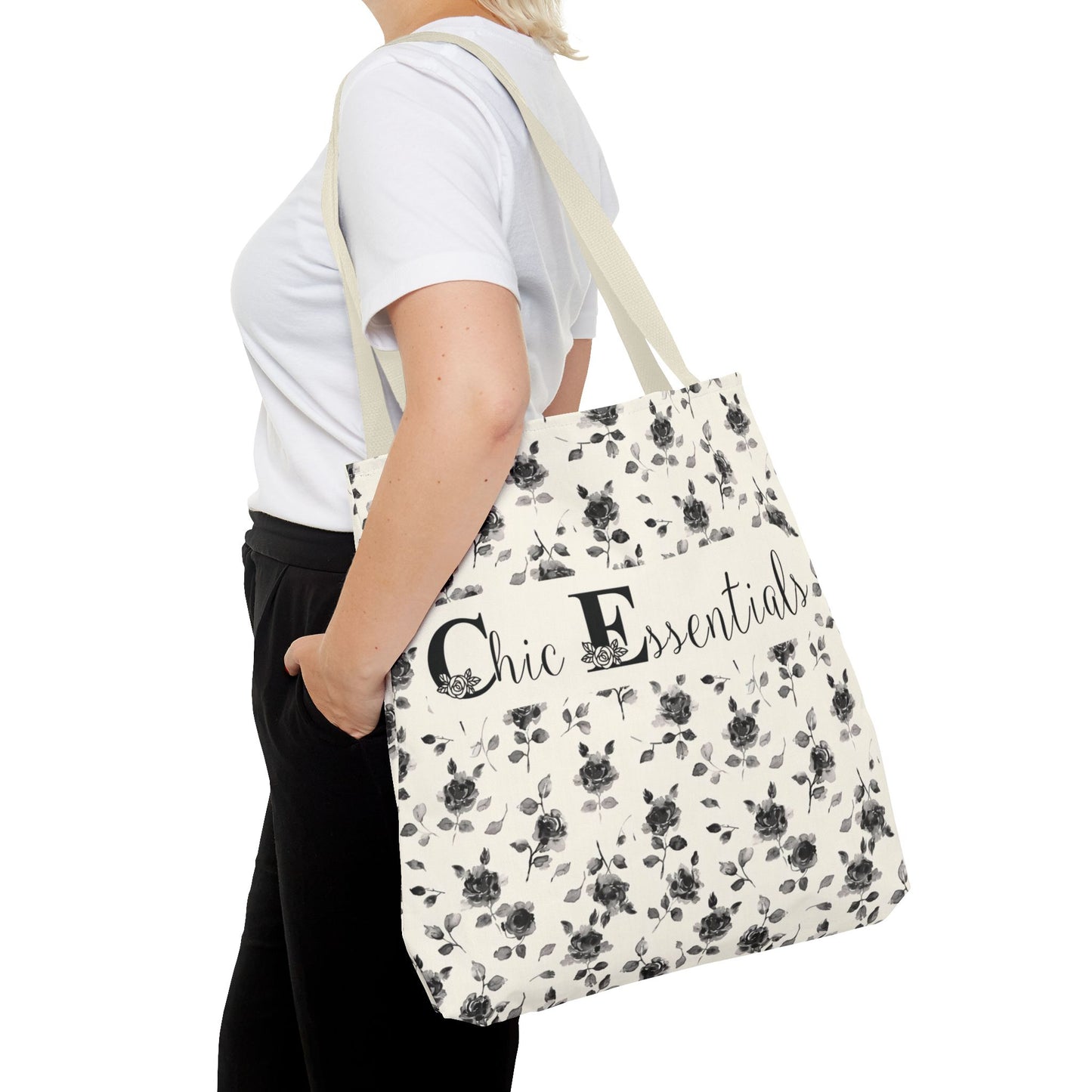 Elegant Black Rose Tote Gift for Her Black and White Stylish Rose Fashion Chic Essentials Tote Trendy Multi-Purpose Bag