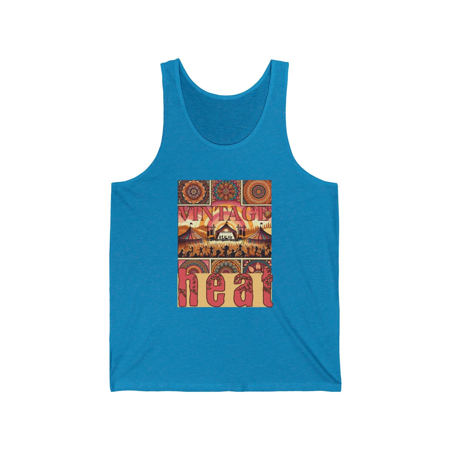 Vintage Heat Festival Tank Top Bohemian Desert Music Lover Tee Retro Aztec Art for Music Festivals and Concerts