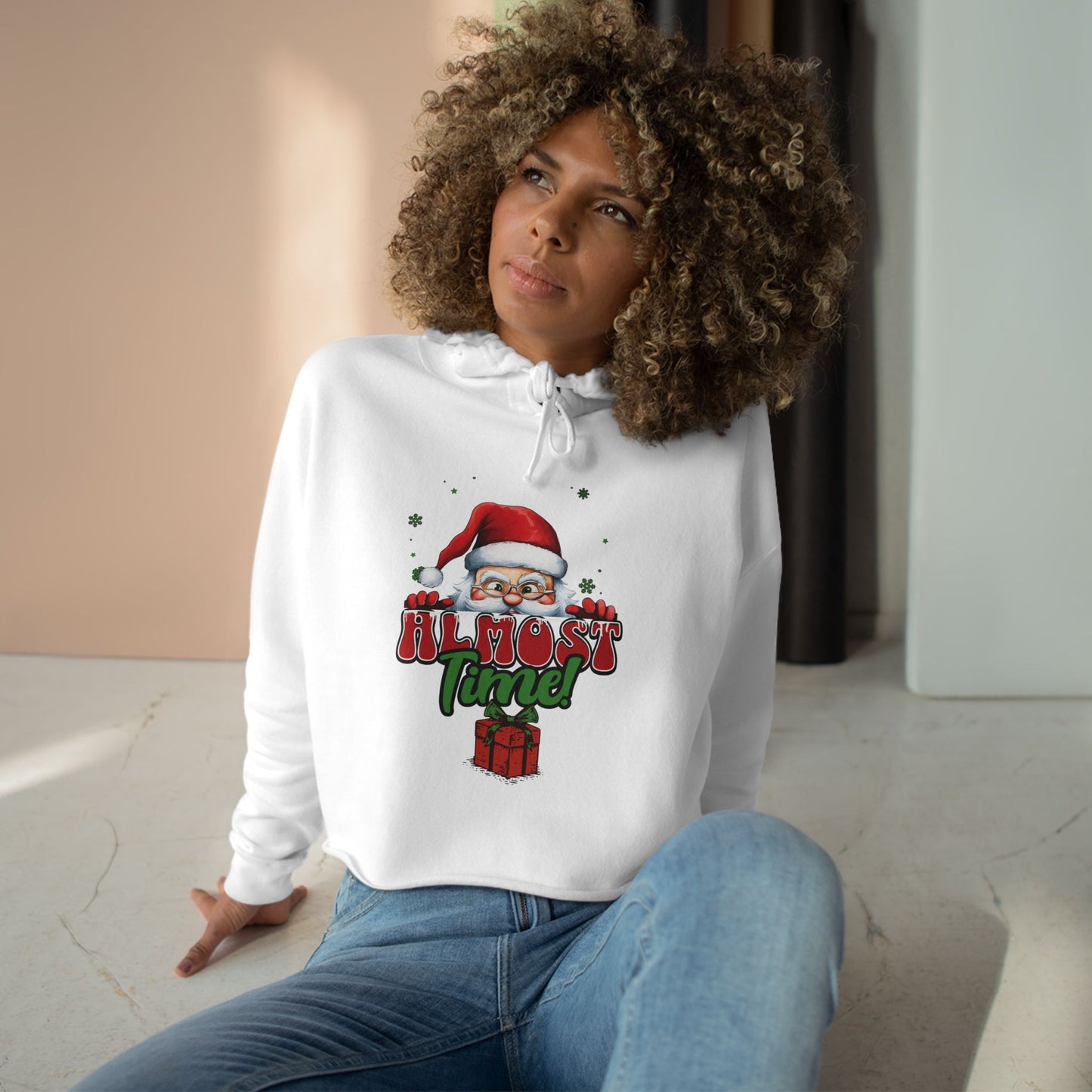 Christmas Peeking Santa Crop Hoodie Cute Christmas Sweatshirt Trendy Holiday Apparel Gift Fashion Holiday Countdown Hoodie