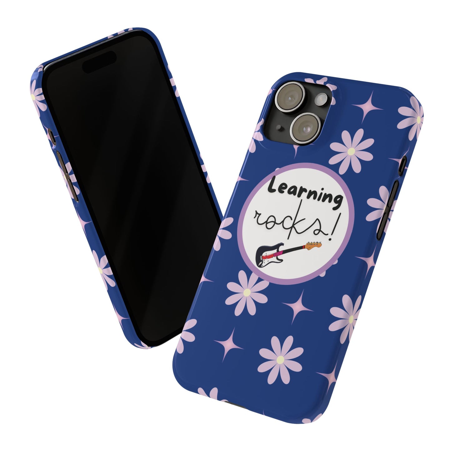 Inspirational Back to School Phone Case Cool Trendy Blue Floral  Music-Themed iPhone Cover for Music Lovers