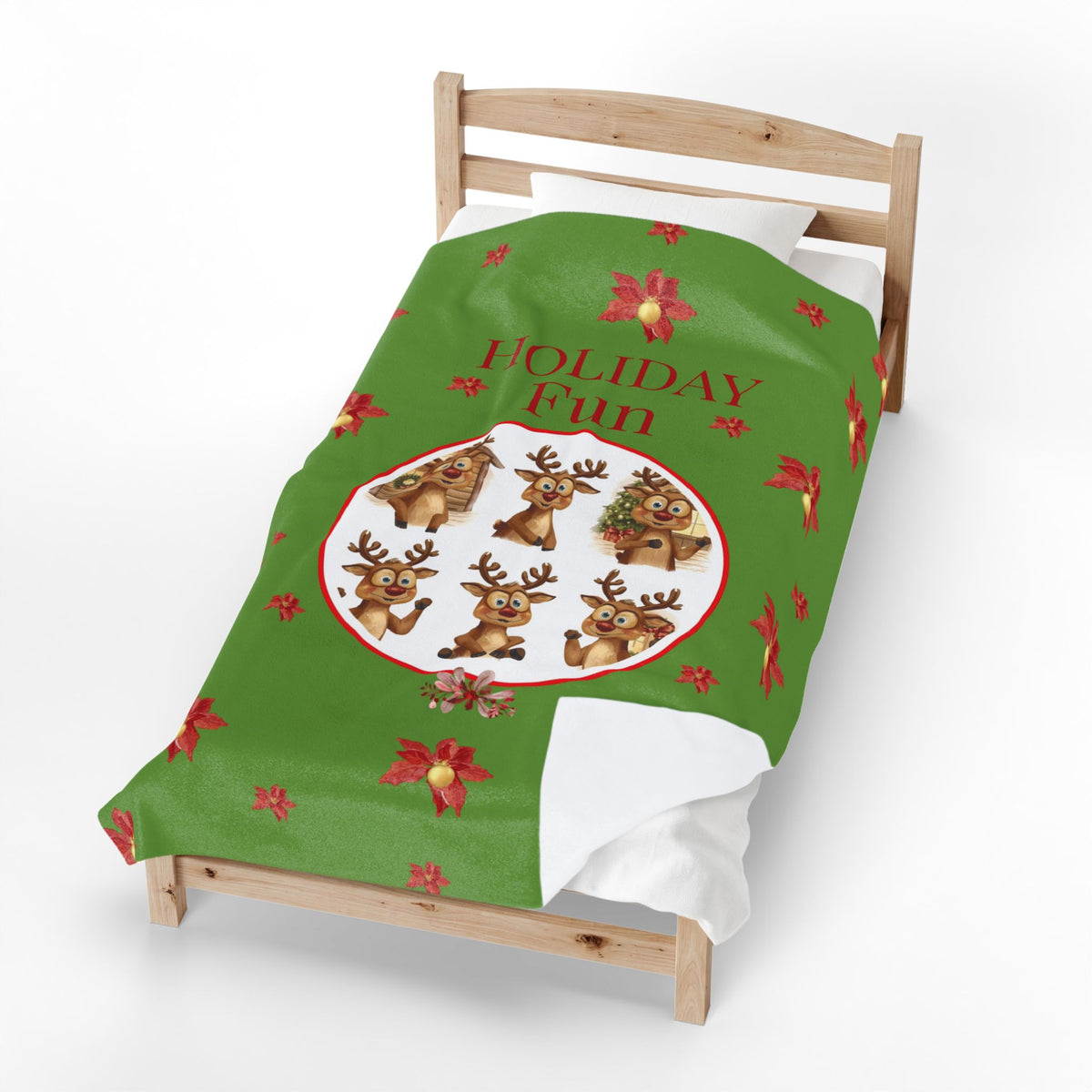 Holiday Fun Christmas Velveteen Plush Blanket | Festive Reindeer Cozy Throw