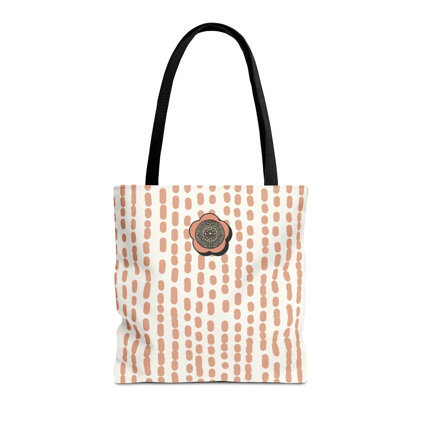 Elegant Bohemian Style Peach Abstract Tote With Medallion Accent Stylish Everyday vertical Pattern Carryall Fashionable Multipurpose Shopper