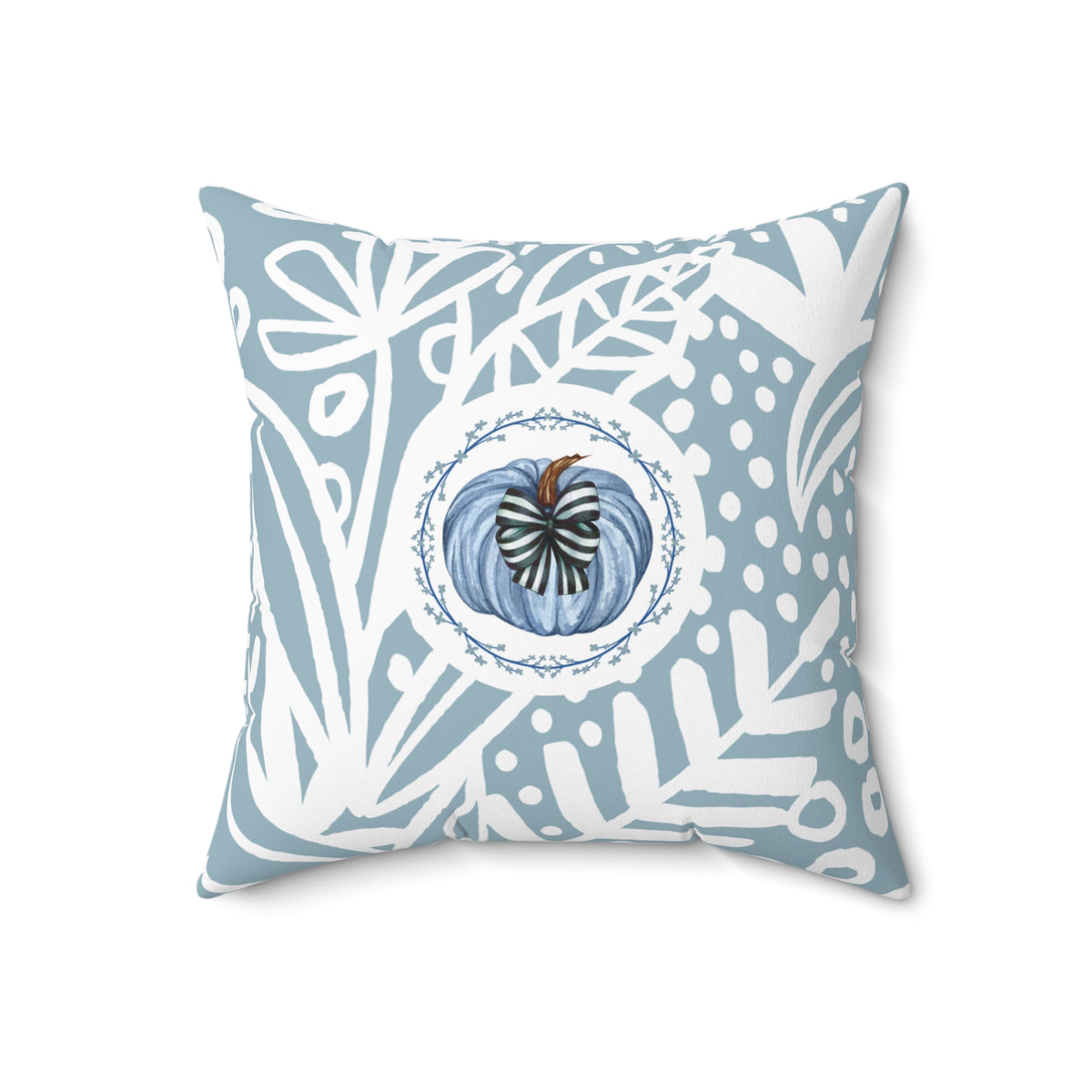 Blue Pumpkin Bow Fall Pillow — Double-Sided Autumn Accent Decor
