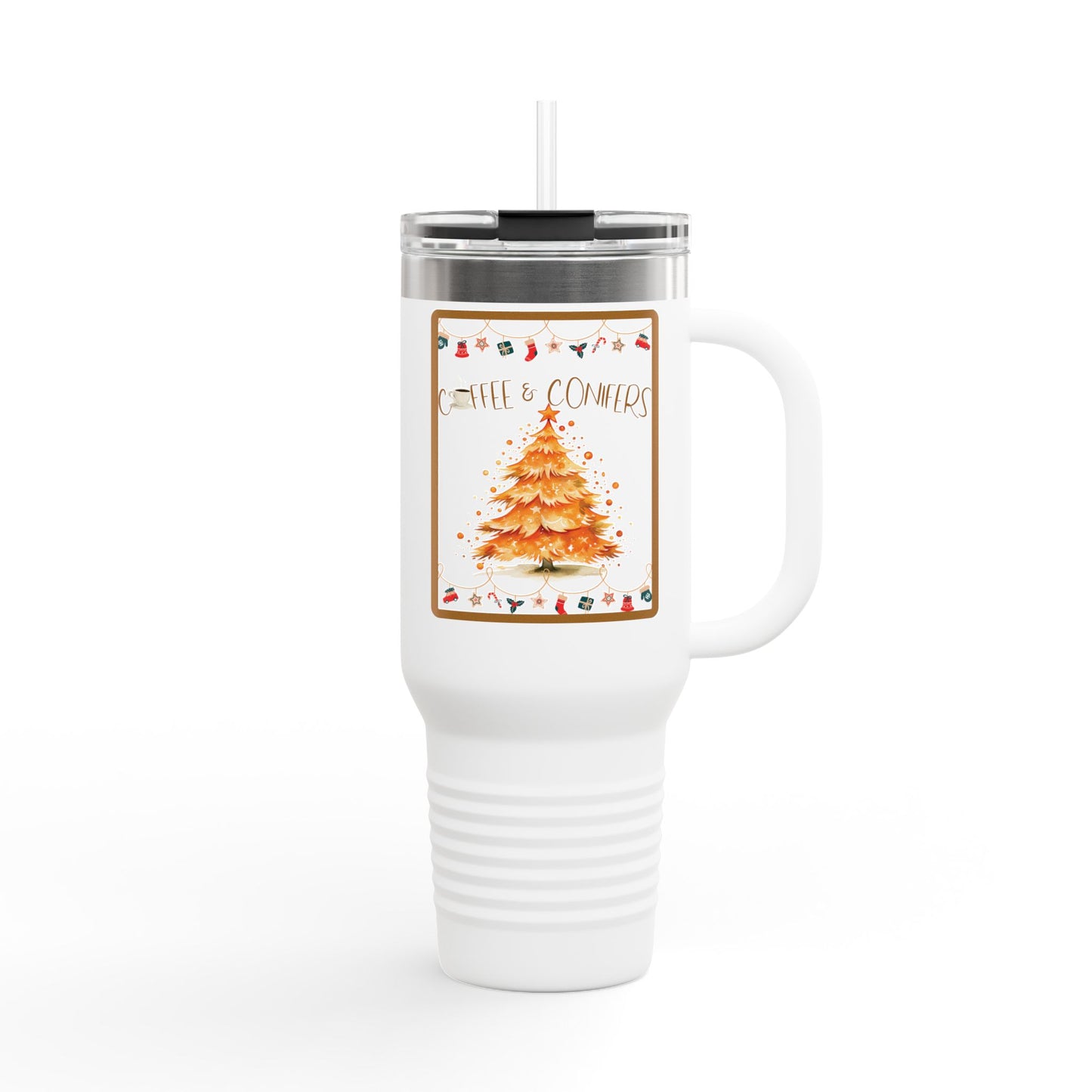 Coffee and Conifers 40 oz Christmas Tumbler | Cozy Holiday Travel Mug | Winter Coffee Lover Gift