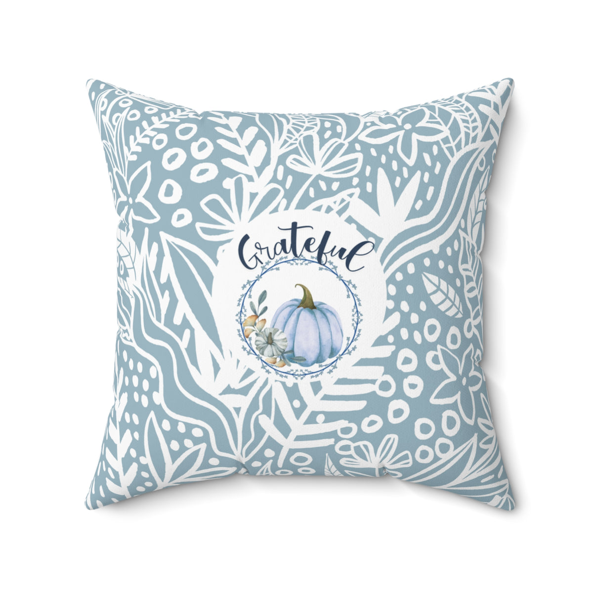 Thankful & Grateful Soft Blue Pumpkin Pillow