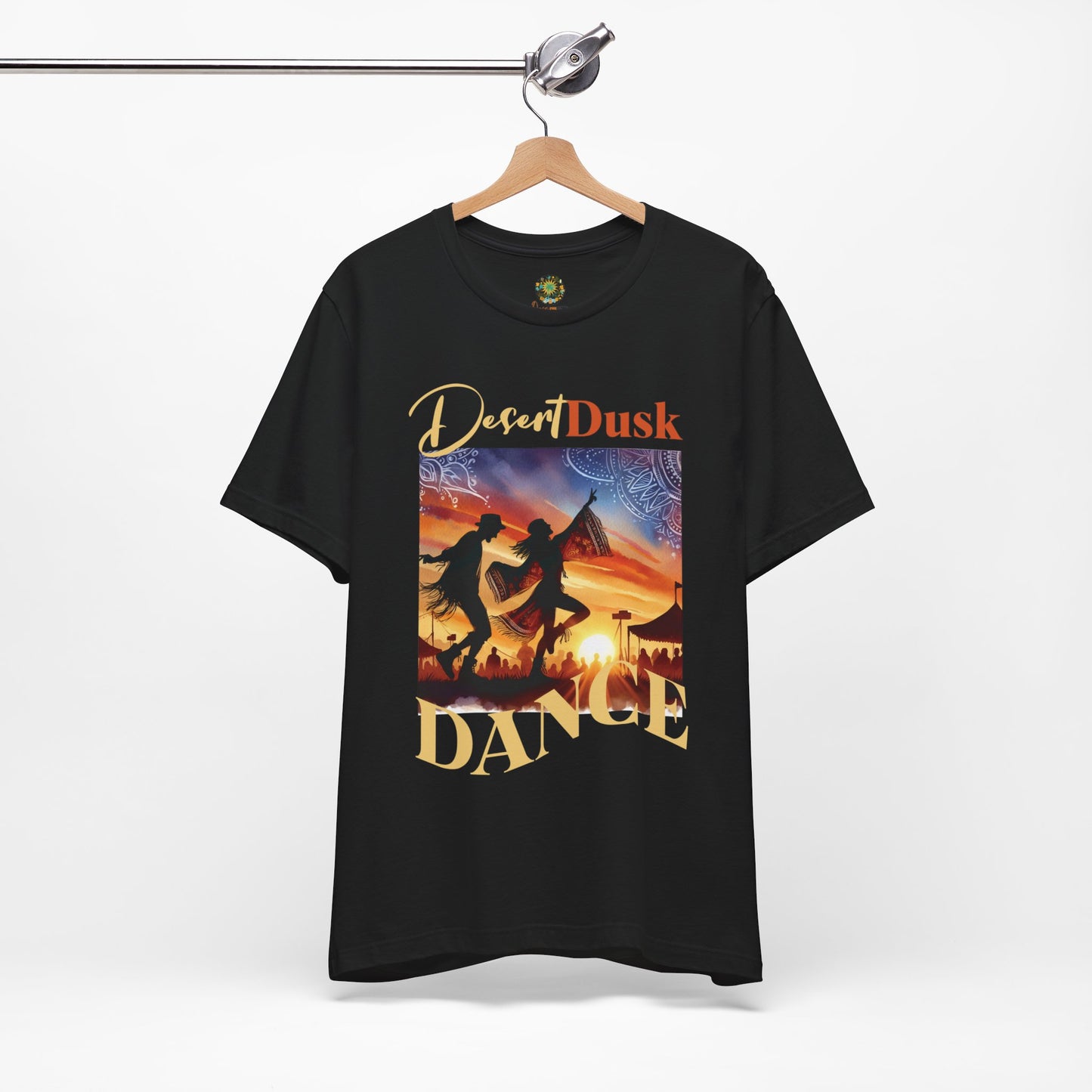 Bohemian Festival T-Shirt Silhouette T-Shirt Trendy Desert Dusk Dance Top for Festival-Goers Dancing Couple Tee for Music Lovers