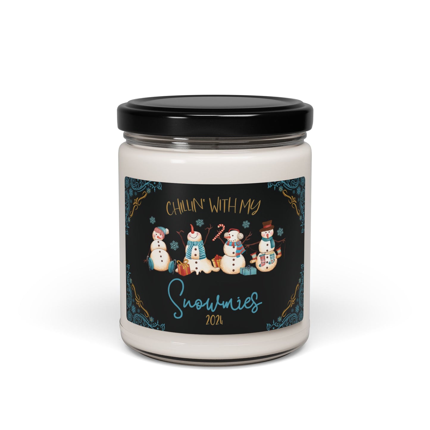 Seasonal Snowman Candle Blue and Gold Accent Holiday Gift Candle For Snowman Lovers Festive Home Decor Eco-Friendly 9oz Candle