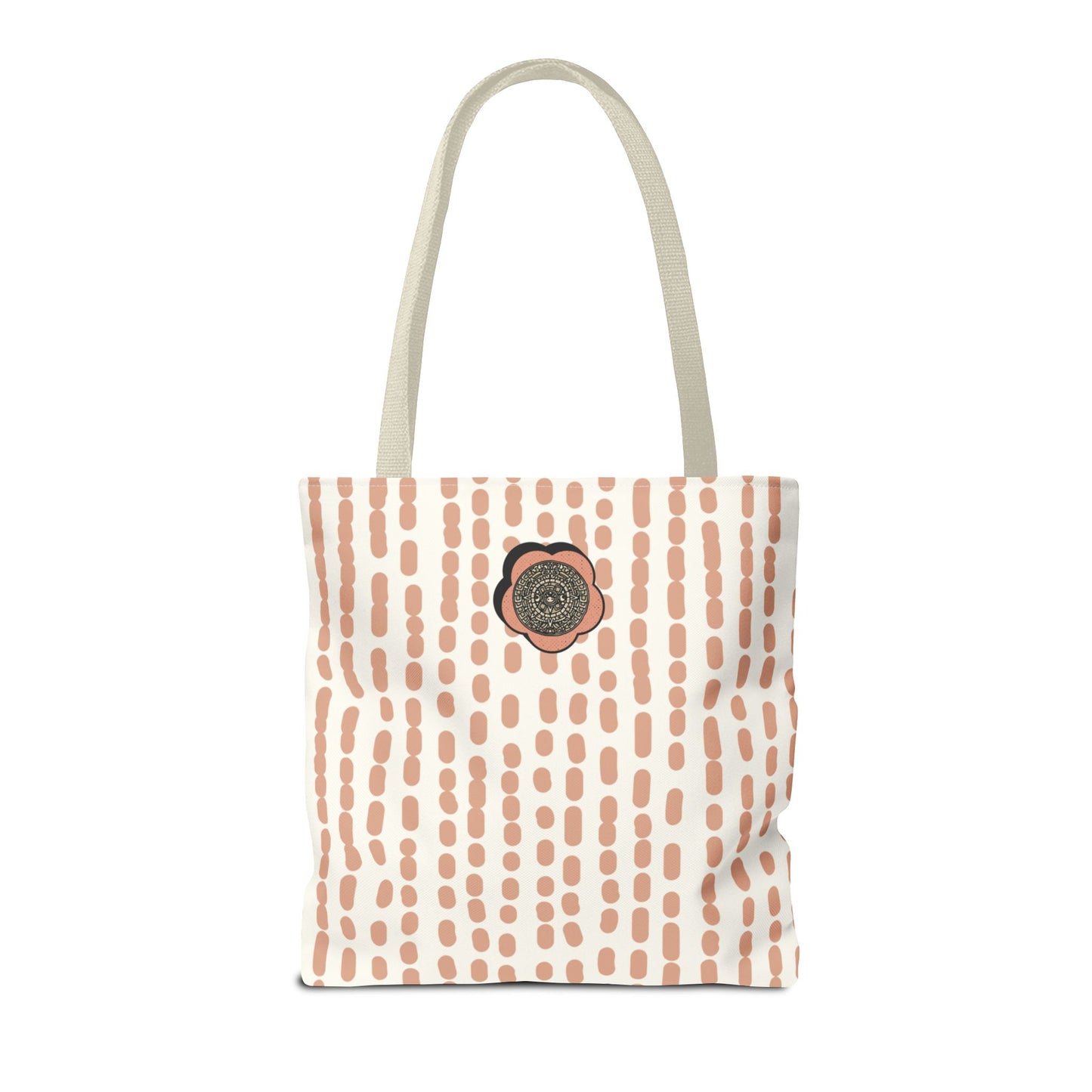 Elegant Bohemian Style Peach Abstract Tote With Medallion Accent Stylish Everyday vertical Pattern Carryall Fashionable Multipurpose Shopper