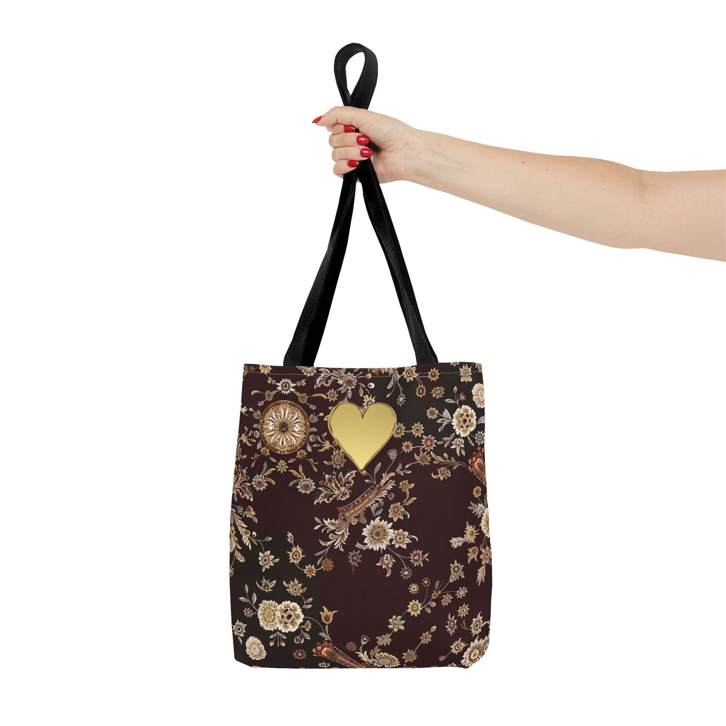 Paisley Romantic Tote For Valentine's Day Work and Office Intricate Floral Tote Bag For Women Gold Heart Embellished  Accessory Gift Bag for Her