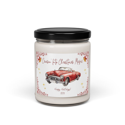 Christmas Red Convertible Festive Holiday Candle With Vintage Bells 2024 retro Holiday Car Theme Candle Gift 9oz Eco-Friendly Car Lover Gift