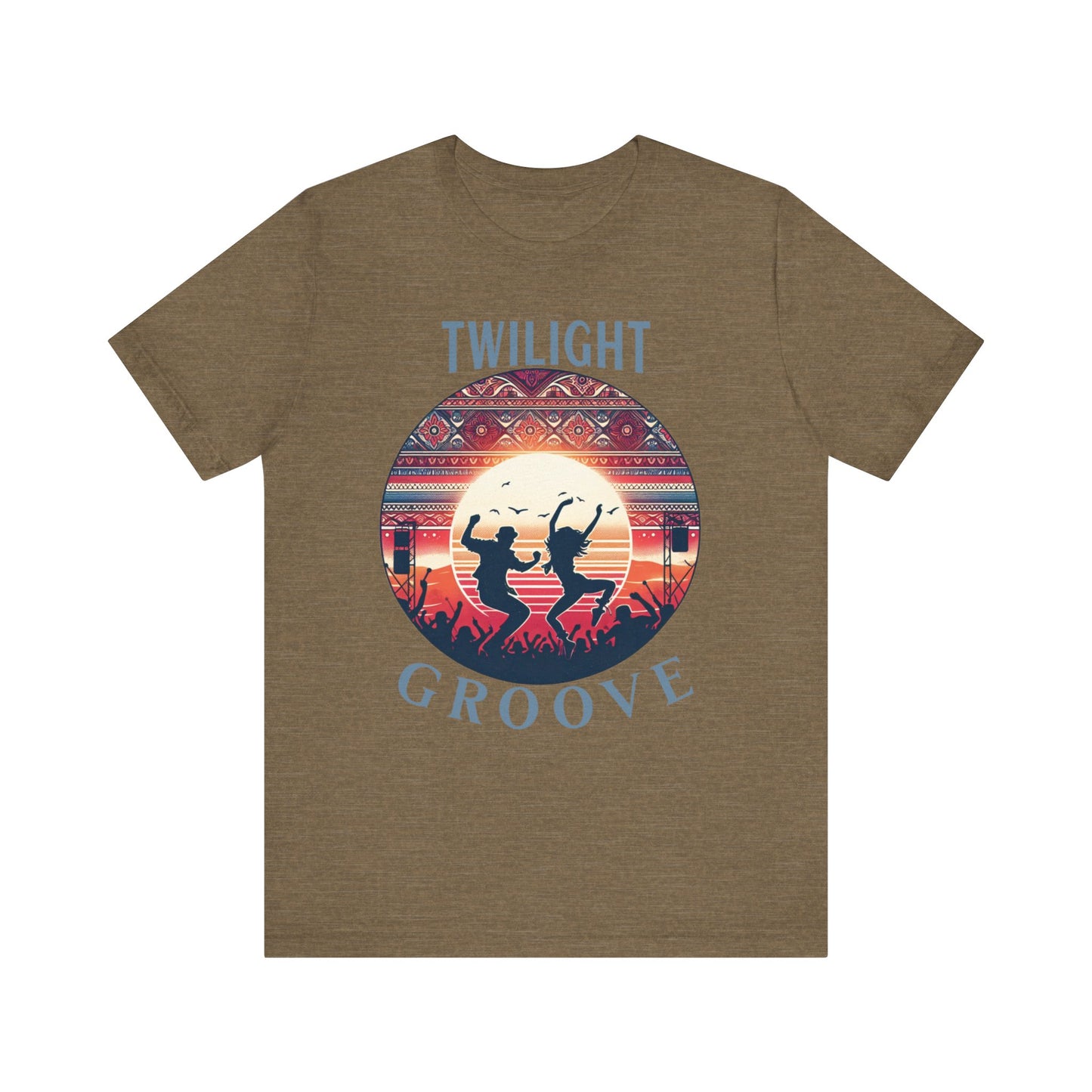 Desert Festival Tee Twilight Groove Silhouette Dancing Couple Bohemian Desert Music Shirt Boho Sunset Dance Top for Outdoor Music Lovers