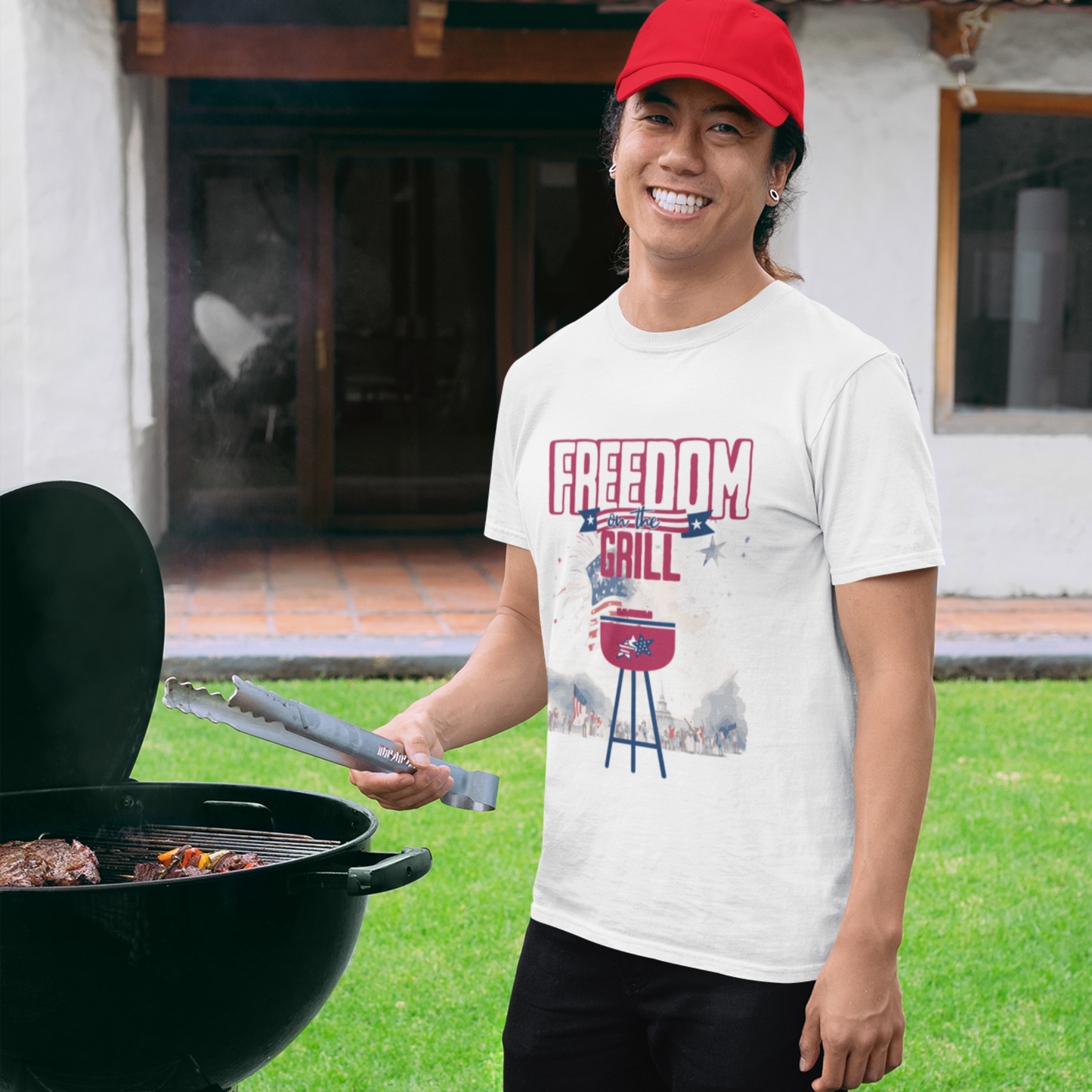 Patriotic T Shirt Freedom on The Grill Inspirational Tee for 4th of July Civic Pride Memorial Day Presidents Day Celebrate USA