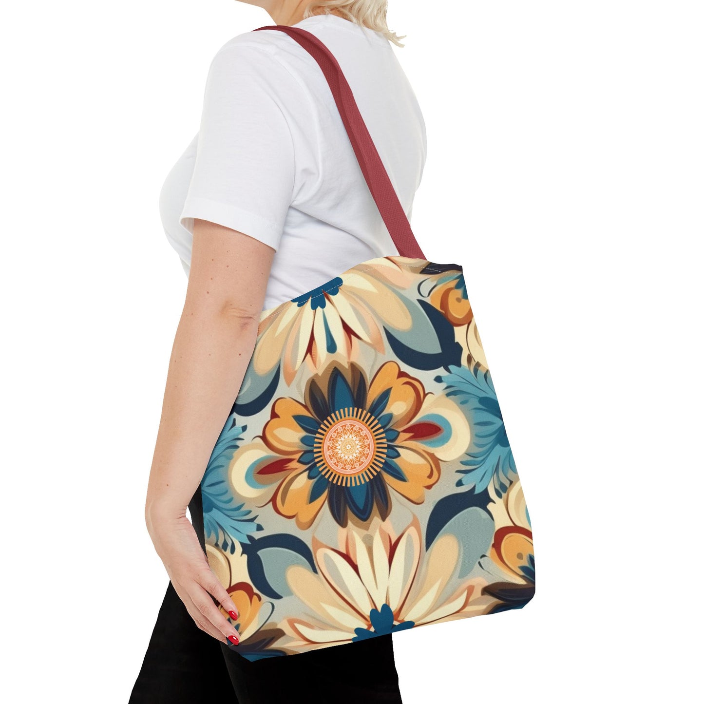 Bohemian Style Floral Tote With Medallion Accent Trendy Multipurpose Everyday Carryall Eye-Catching Design Fashionable Shopper