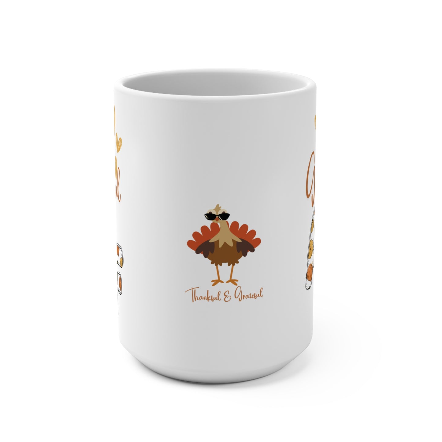 Funny Thanksgiving Turkey Gratitude Mug For Millenials Thankful and Grateful Young Adult Holiday Mug Hip Turkey With Sunglasses Gift Mug