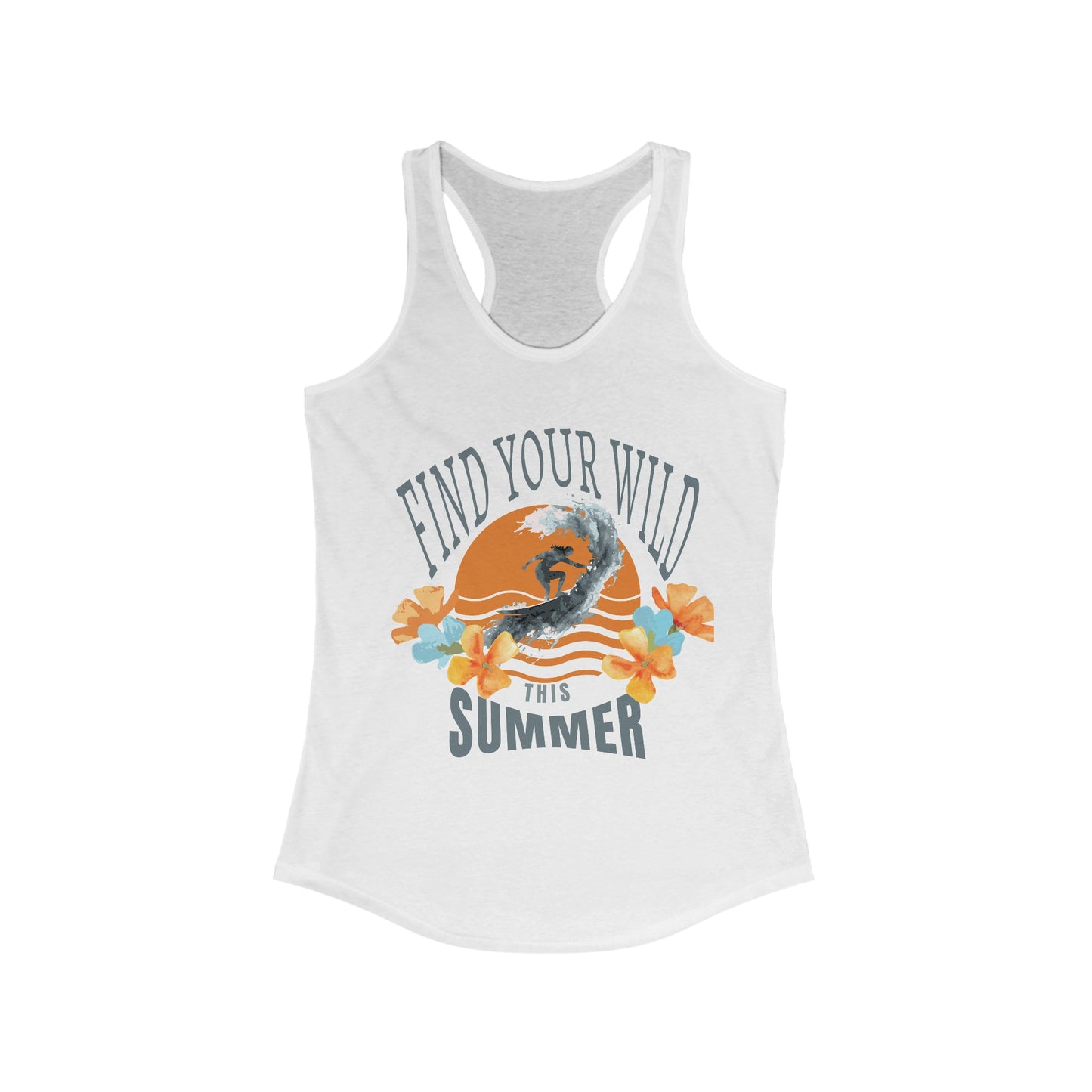 Surfer Racerback Summer Tank with Tropical Sunset Flower Design for Surfing Enthusiasts Beach Lovers Activewear Sporty Adventure Shirt