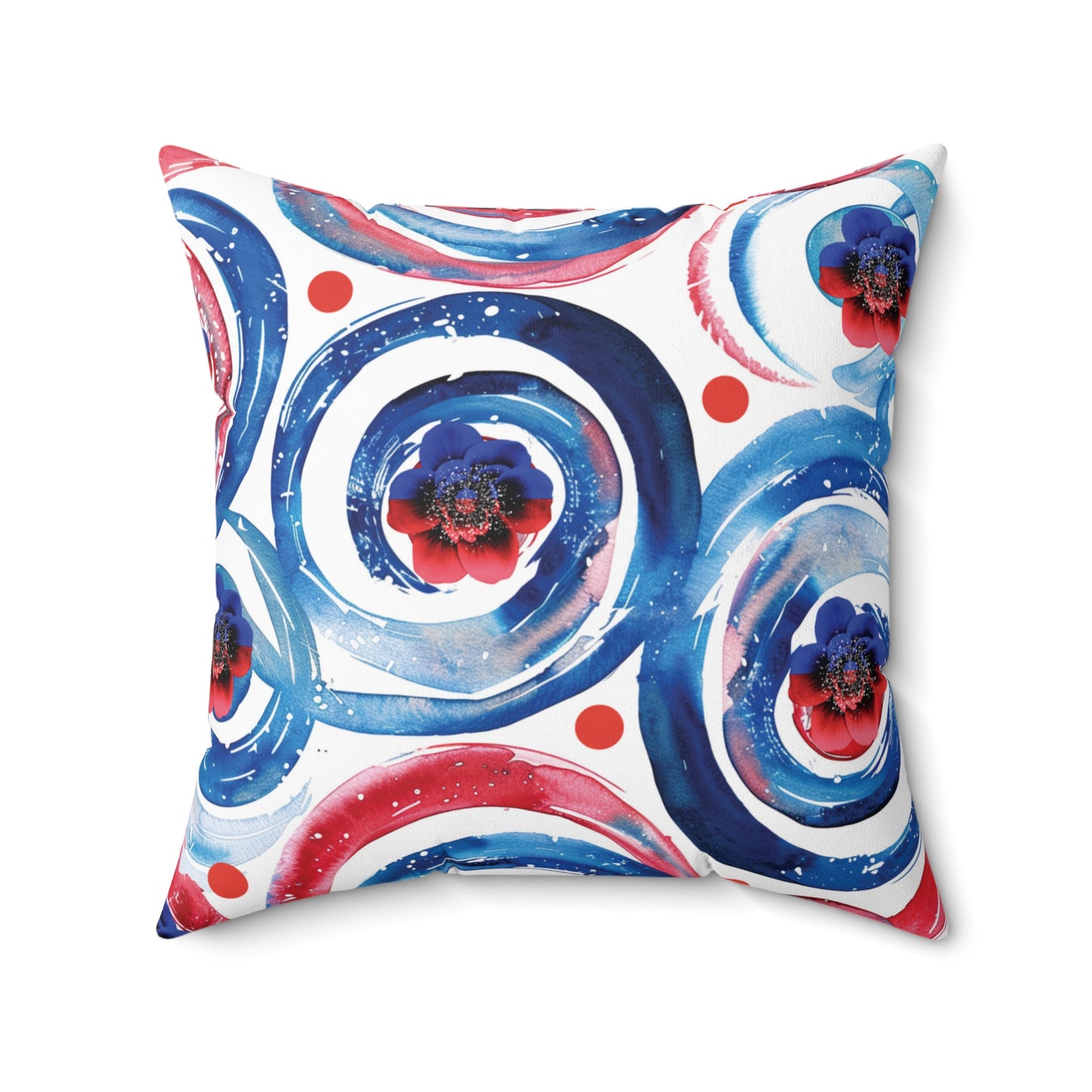 Independence Celebration Pillow Abstract Swirls Circles Design with Flowers Patriotic Home Accent Festive Cushion Summer Decor