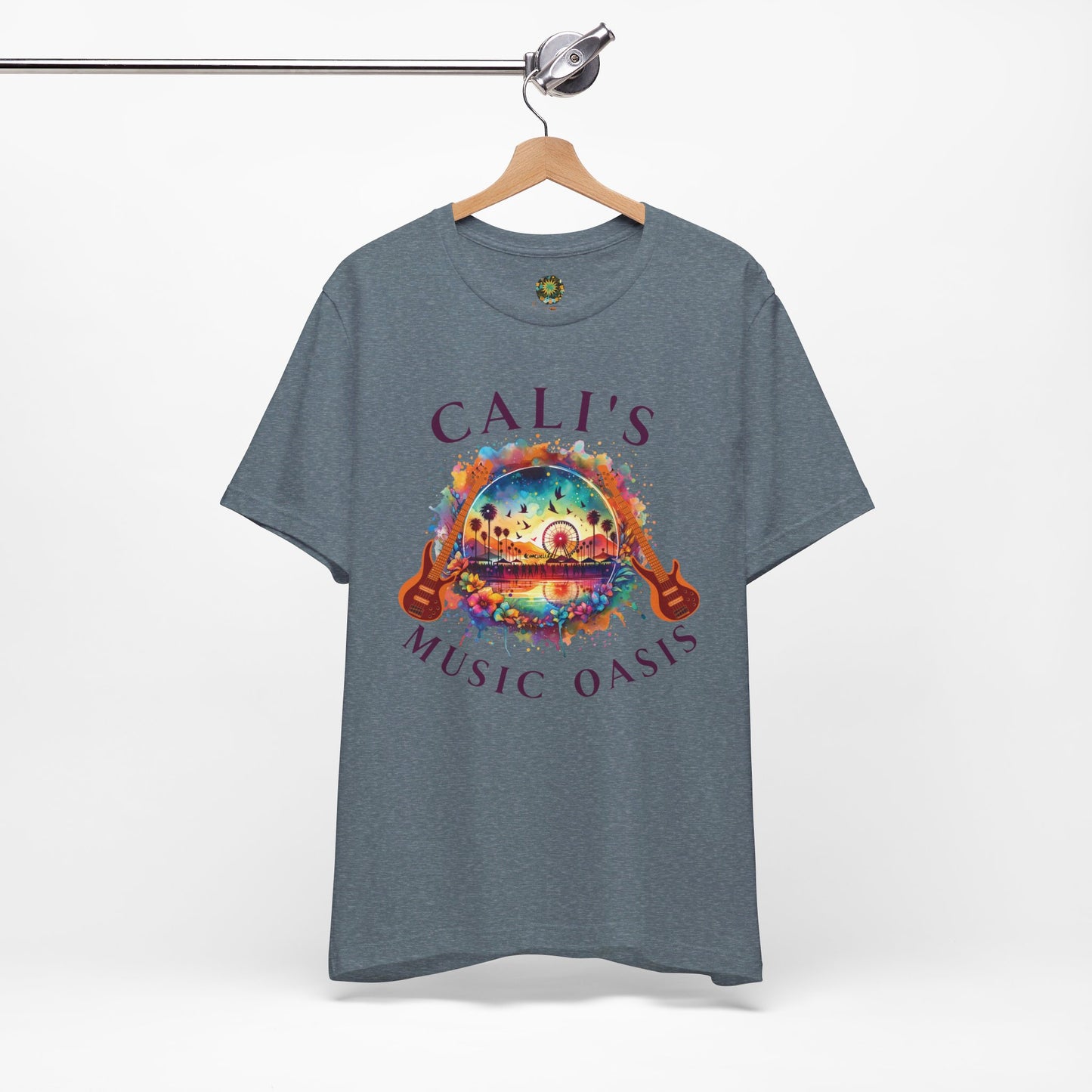 Cali's Music Oasis T-Shirt Artistic Guitar Festival Tee for Music Lovers Bohemian Desert Style