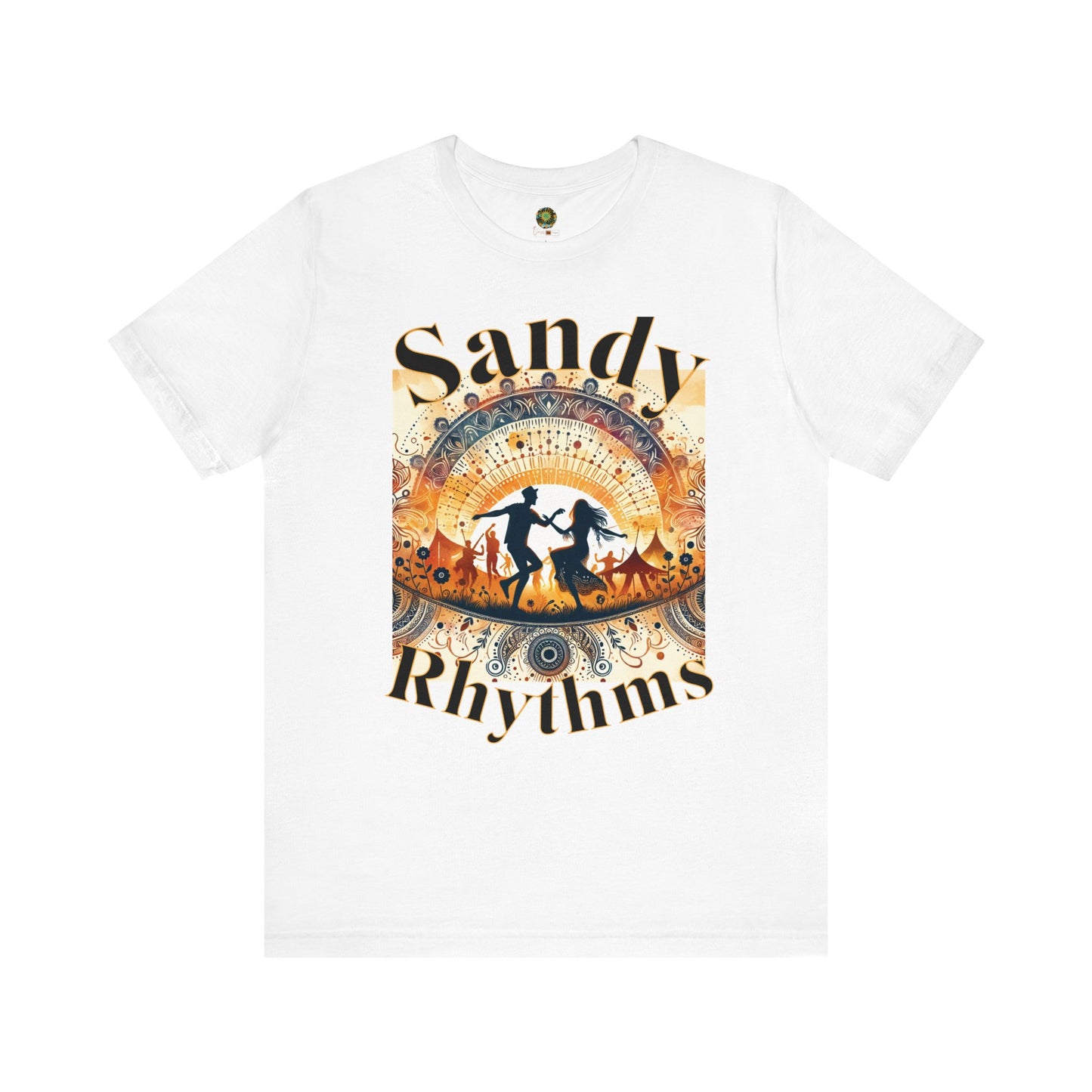 Festival Silhouette T-Shirt Trendy Boho Sandy Rhythms Top for Festival-Goers Dancing Couple Tee for Music Lovers