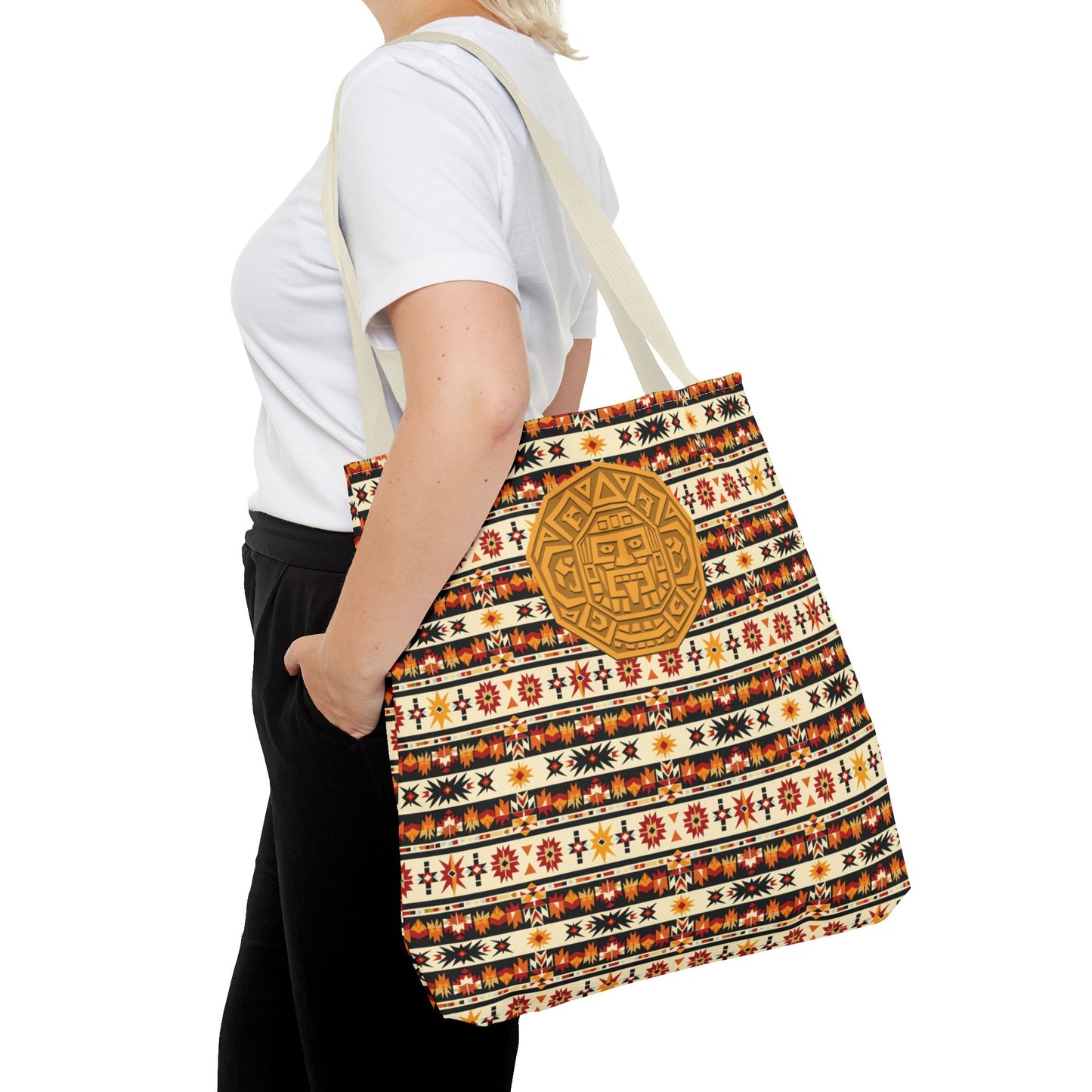 Southwestern Tote with Mayan Accent Fashionable Artistic Aztec Print Multiuse Bag for Weekend Getaways