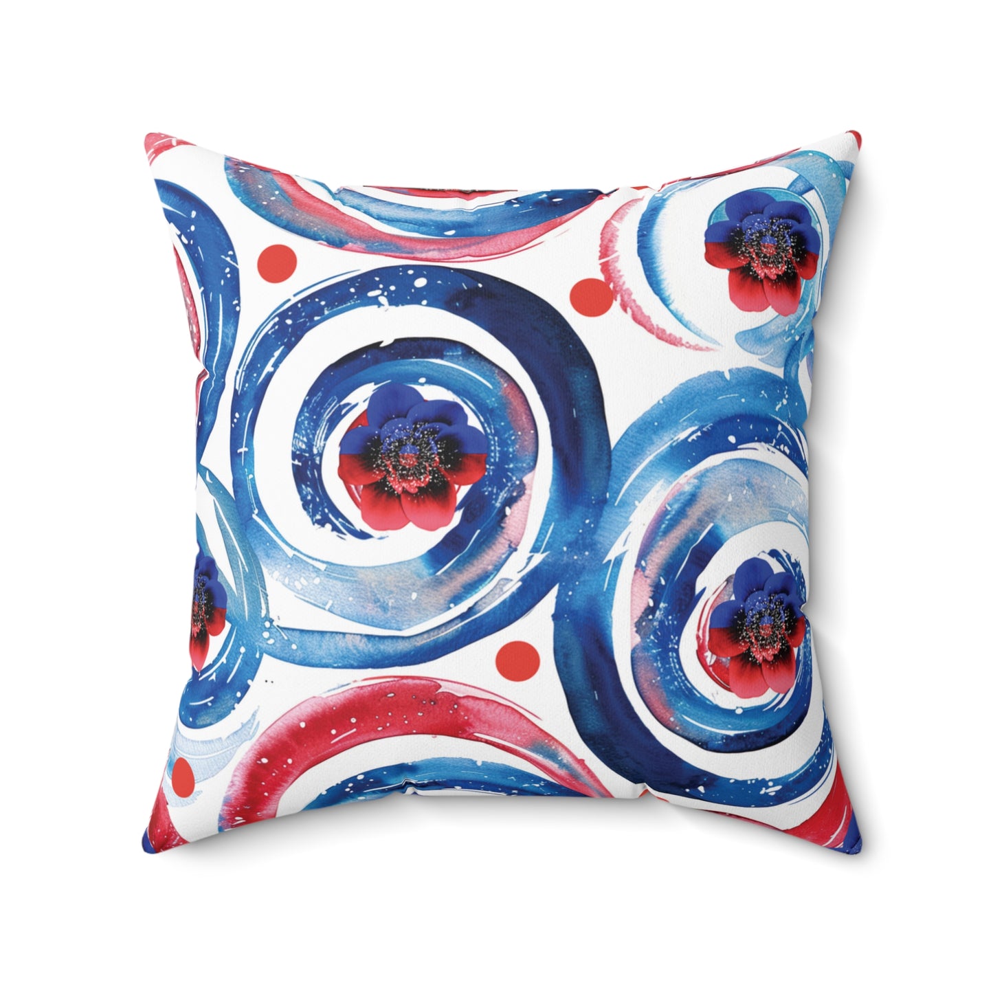 Independence Celebration Pillow Abstract Swirls Circles Design with Flowers Patriotic Home Accent Festive Cushion Summer Decor