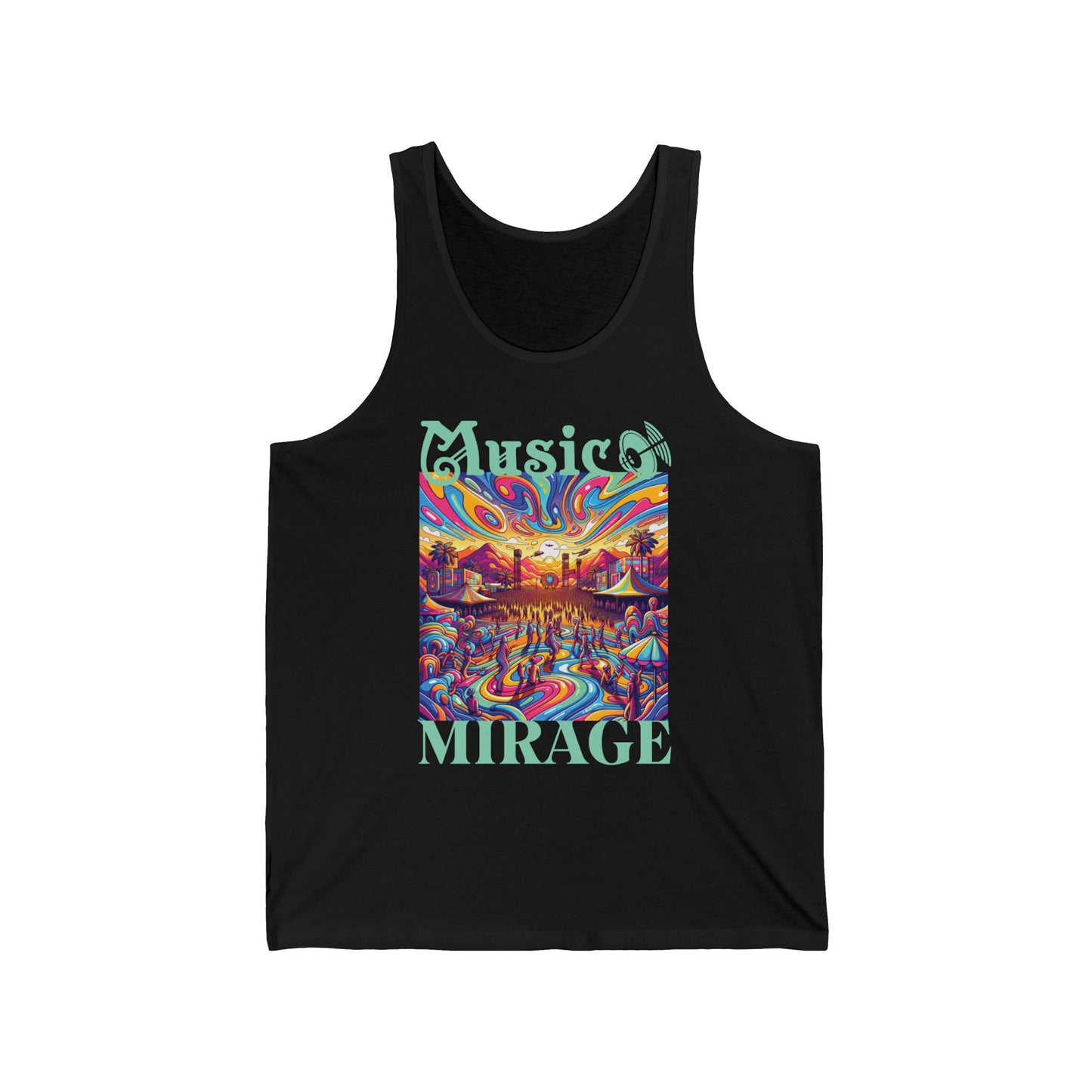 Music Mirage Festival Tank Artistic Desert Scene for Festival Goers Groovy Desert Festival Bohemian Style Music Lover’s Tee