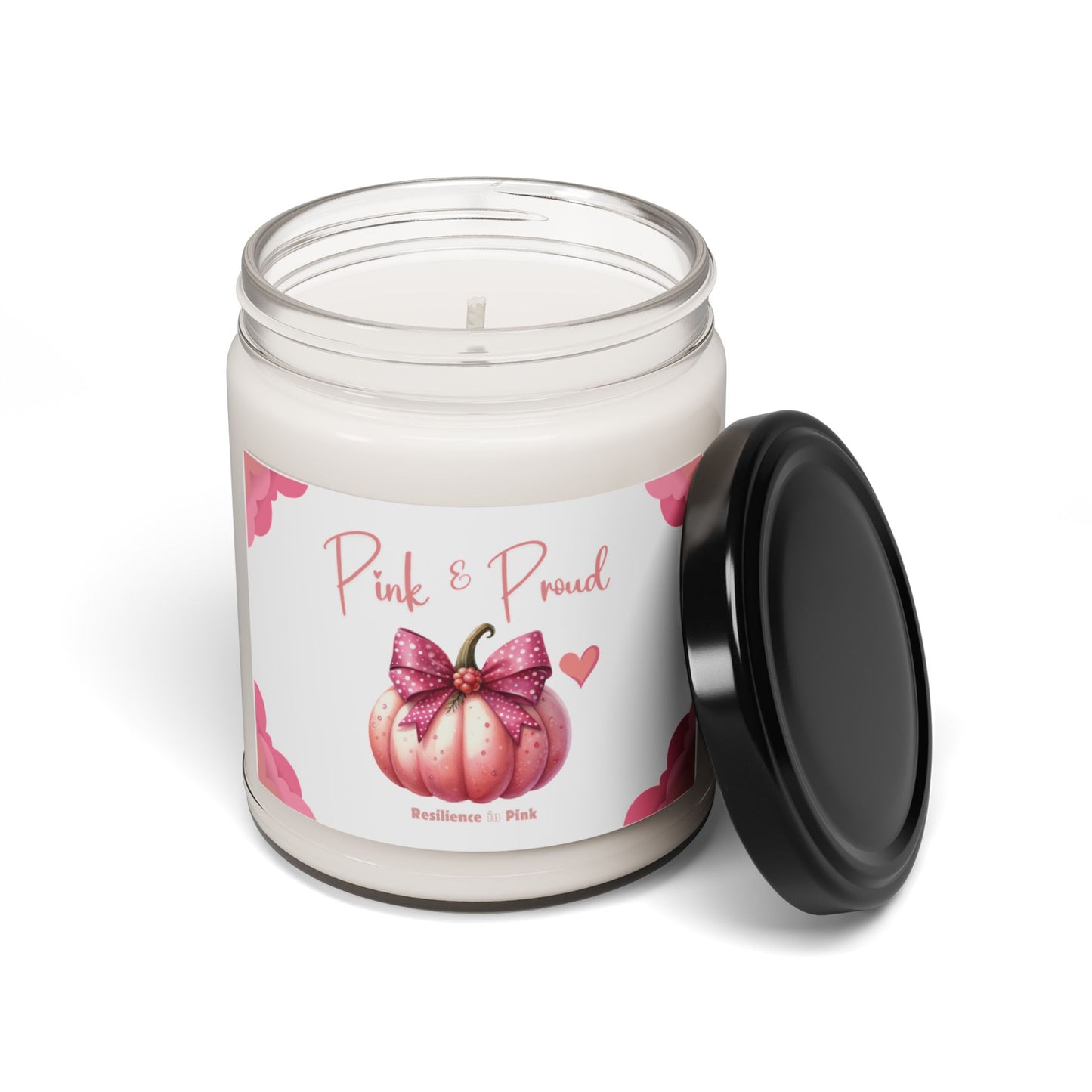 Breast Cancer Month Comfort Candle Scented Soy Candle, 9oz Eco Friendly Pink and Proud Tribute Pink Bow Pumpkin Candle